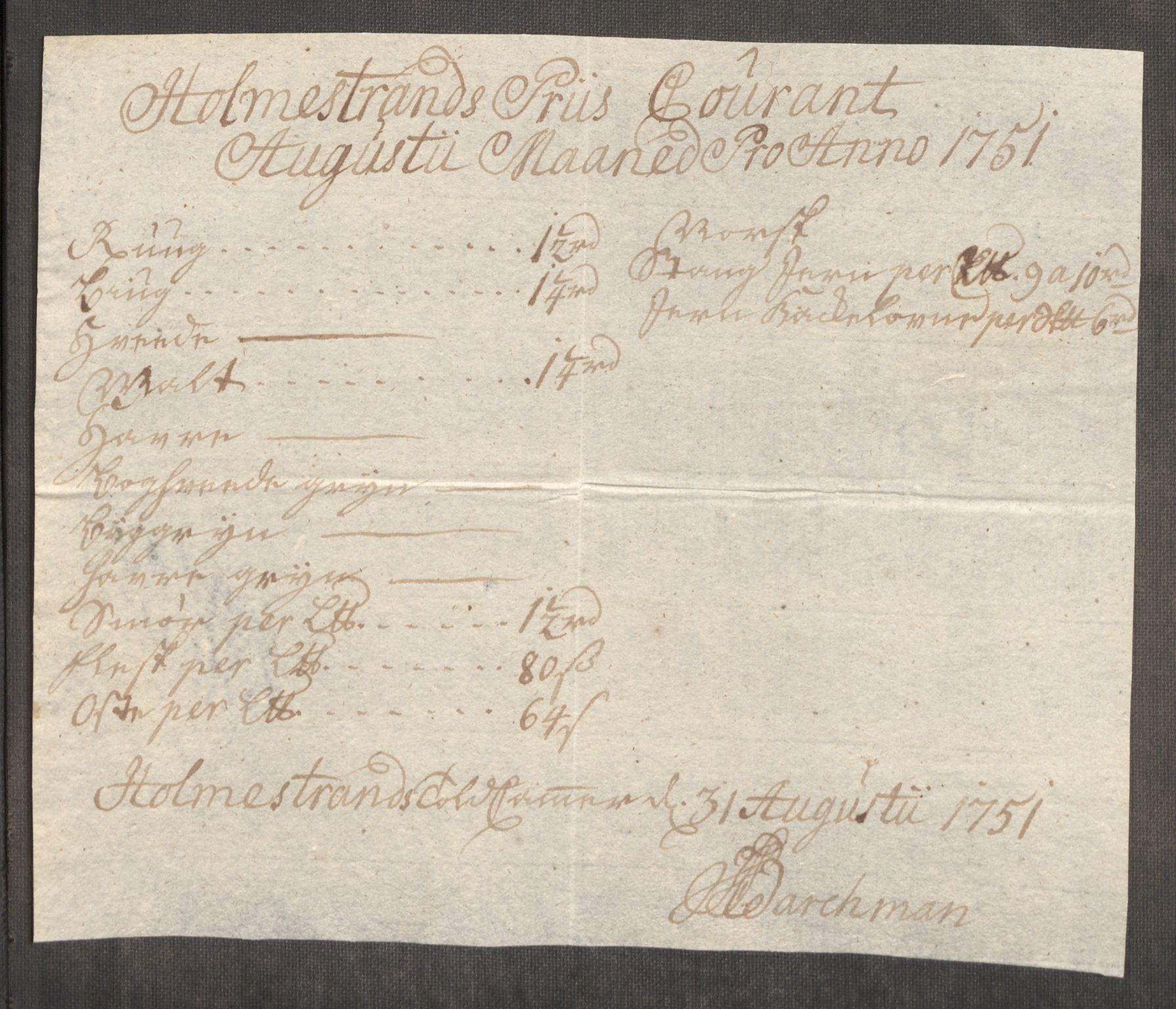 Rentekammeret inntil 1814, Realistisk ordnet avdeling, AV/RA-EA-4070/Oe/L0004: [Ø1]: Priskuranter, 1749-1752, p. 578