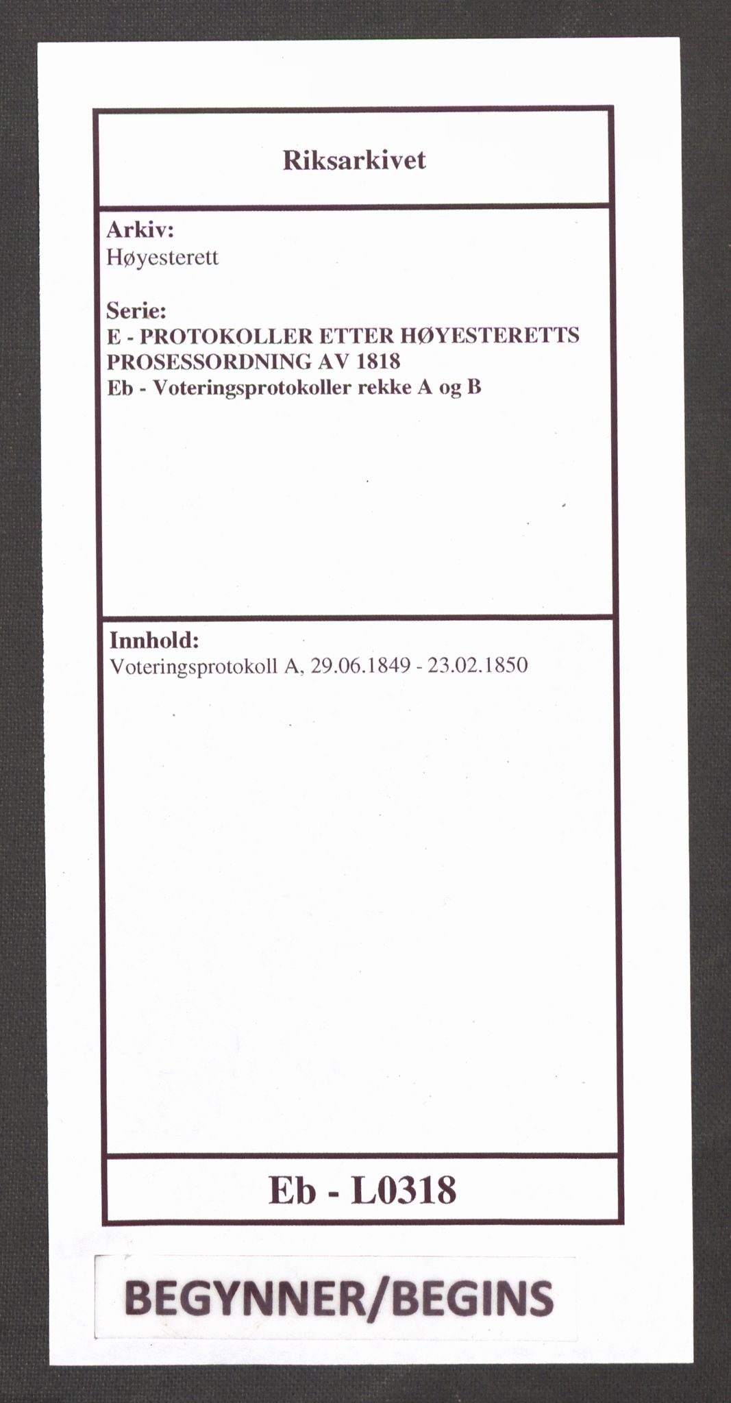 Høyesterett, AV/RA-S-1002/E/Eb/Ebb/L0044/0001: Voteringsprotokoller / Voteringsprotokoll, 1850-1851