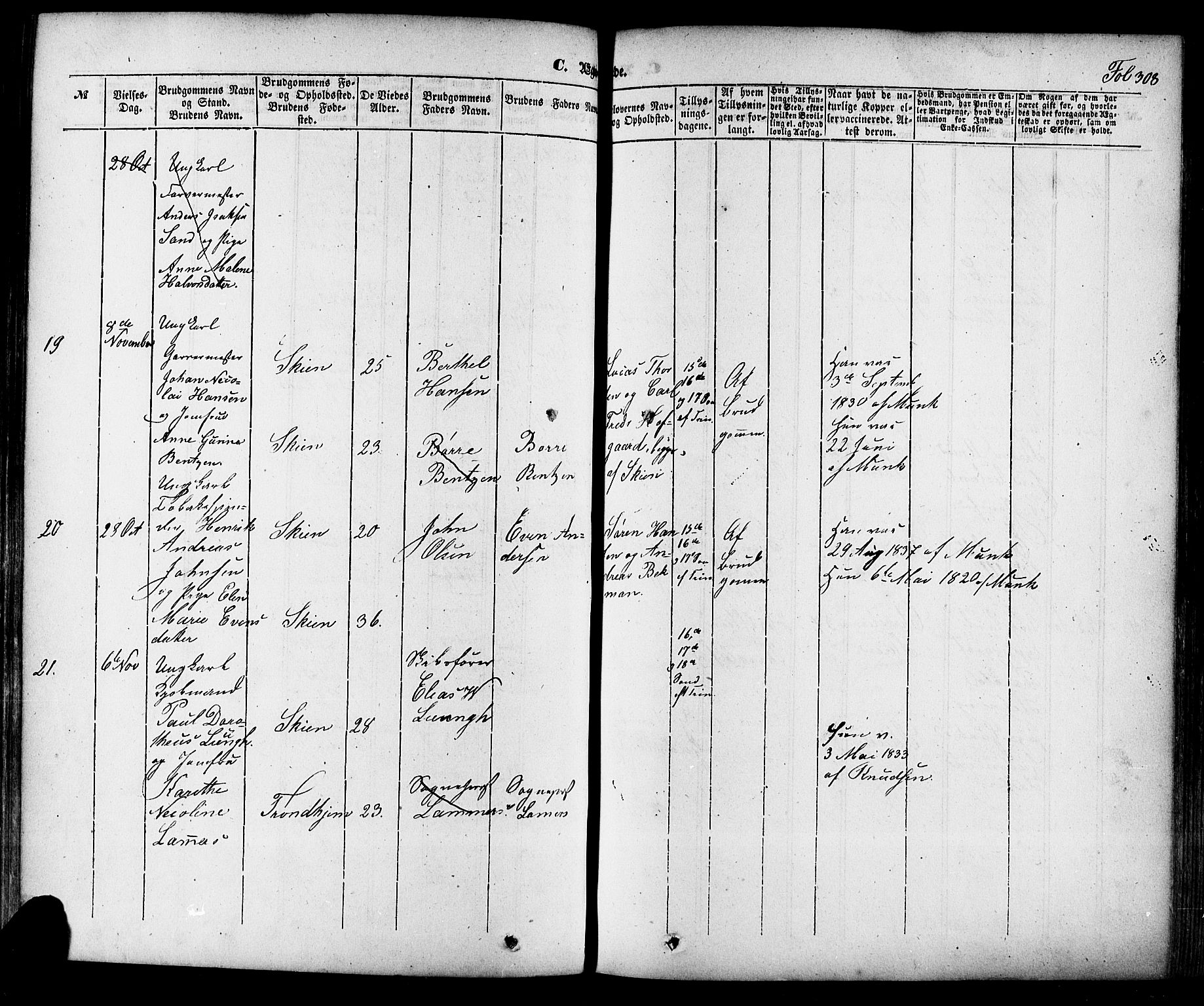 Skien kirkebøker, AV/SAKO-A-302/F/Fa/L0006a: Parish register (official) no. 6A, 1843-1856, p. 308