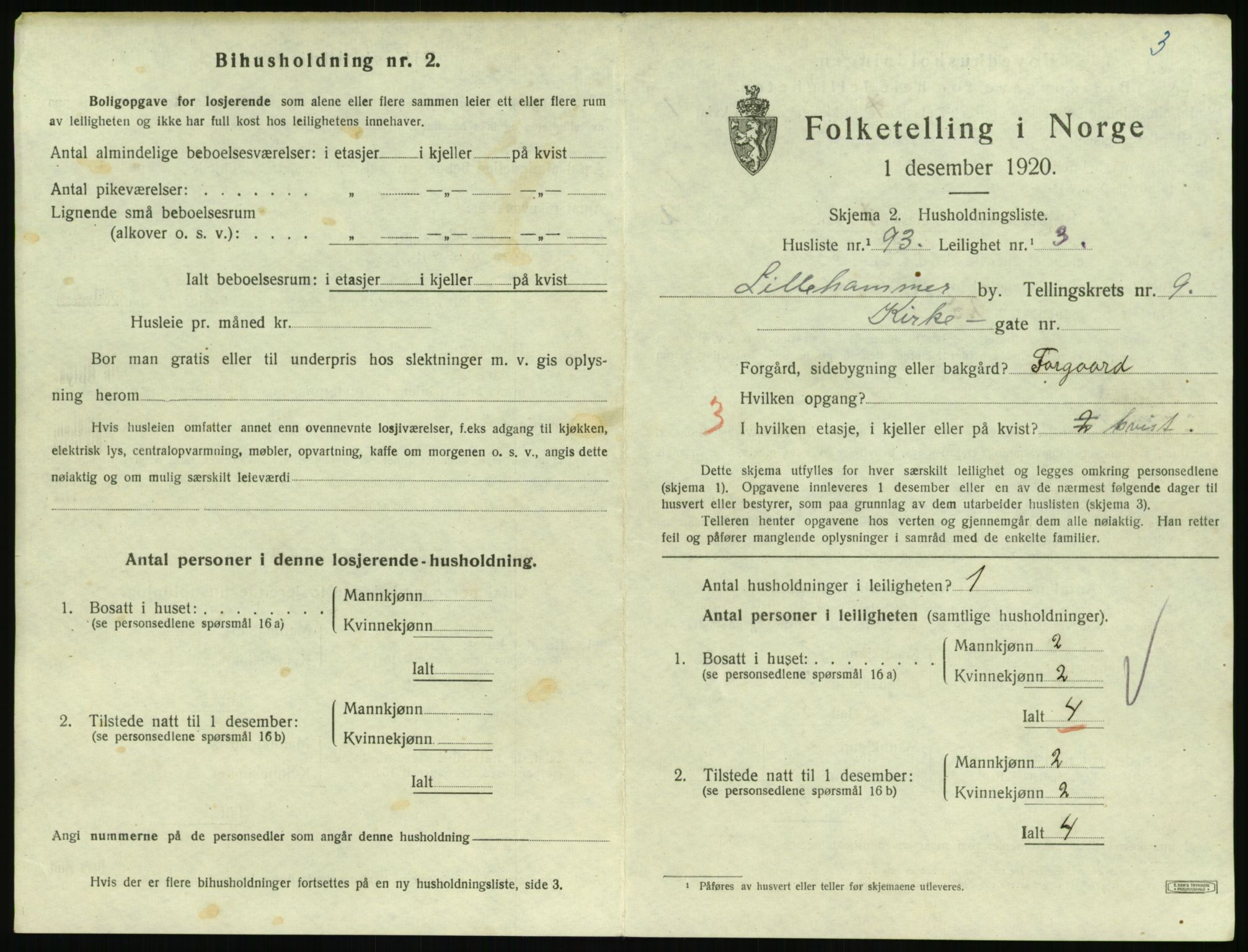 SAH, 1920 census for Lillehammer, 1920, p. 3392