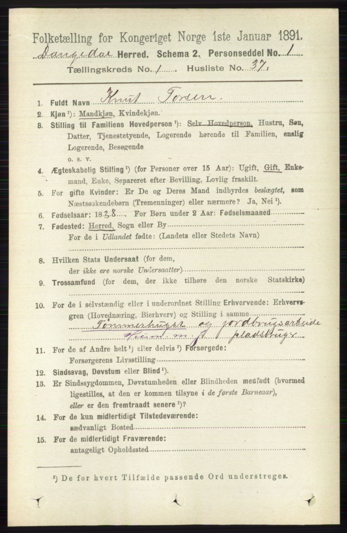 RA, 1891 census for 0817 Drangedal, 1891, p. 304