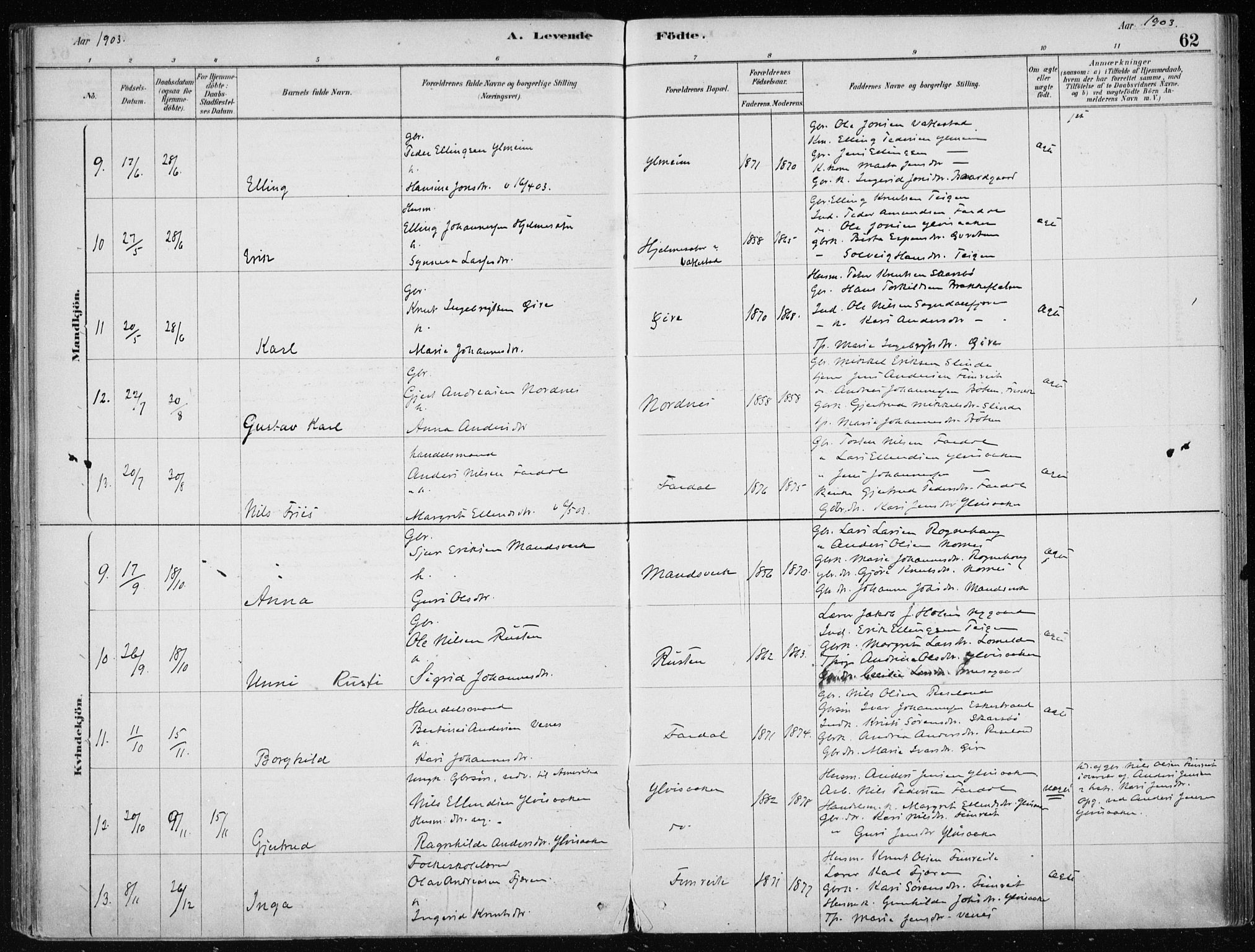 Sogndal sokneprestembete, AV/SAB-A-81301/H/Haa/Haac/L0001: Parish register (official) no. C 1, 1878-1907, p. 62