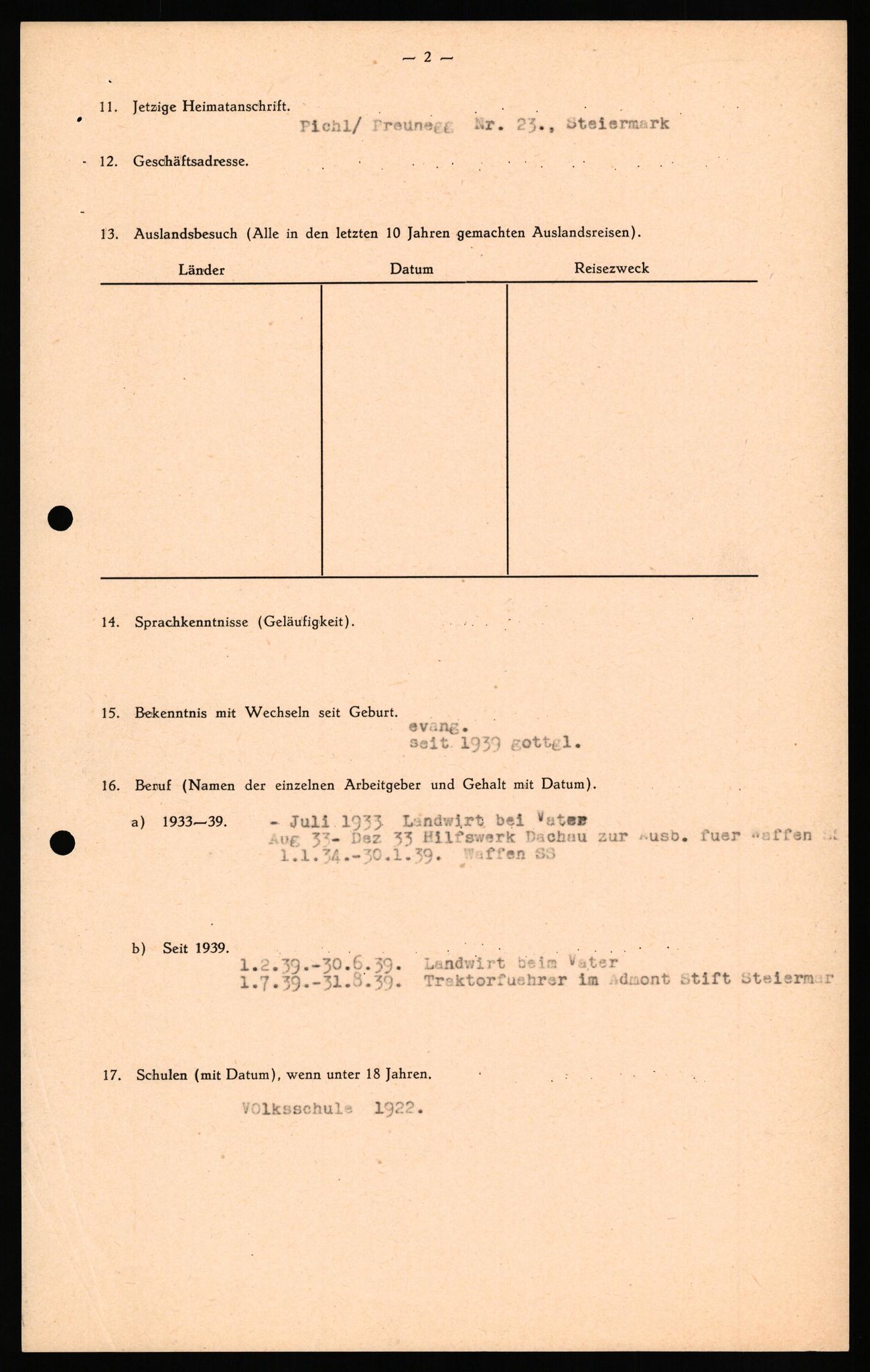 Forsvaret, Forsvarets overkommando II, AV/RA-RAFA-3915/D/Db/L0038: CI Questionaires. Tyske okkupasjonsstyrker i Norge. Østerrikere., 1945-1946, p. 296