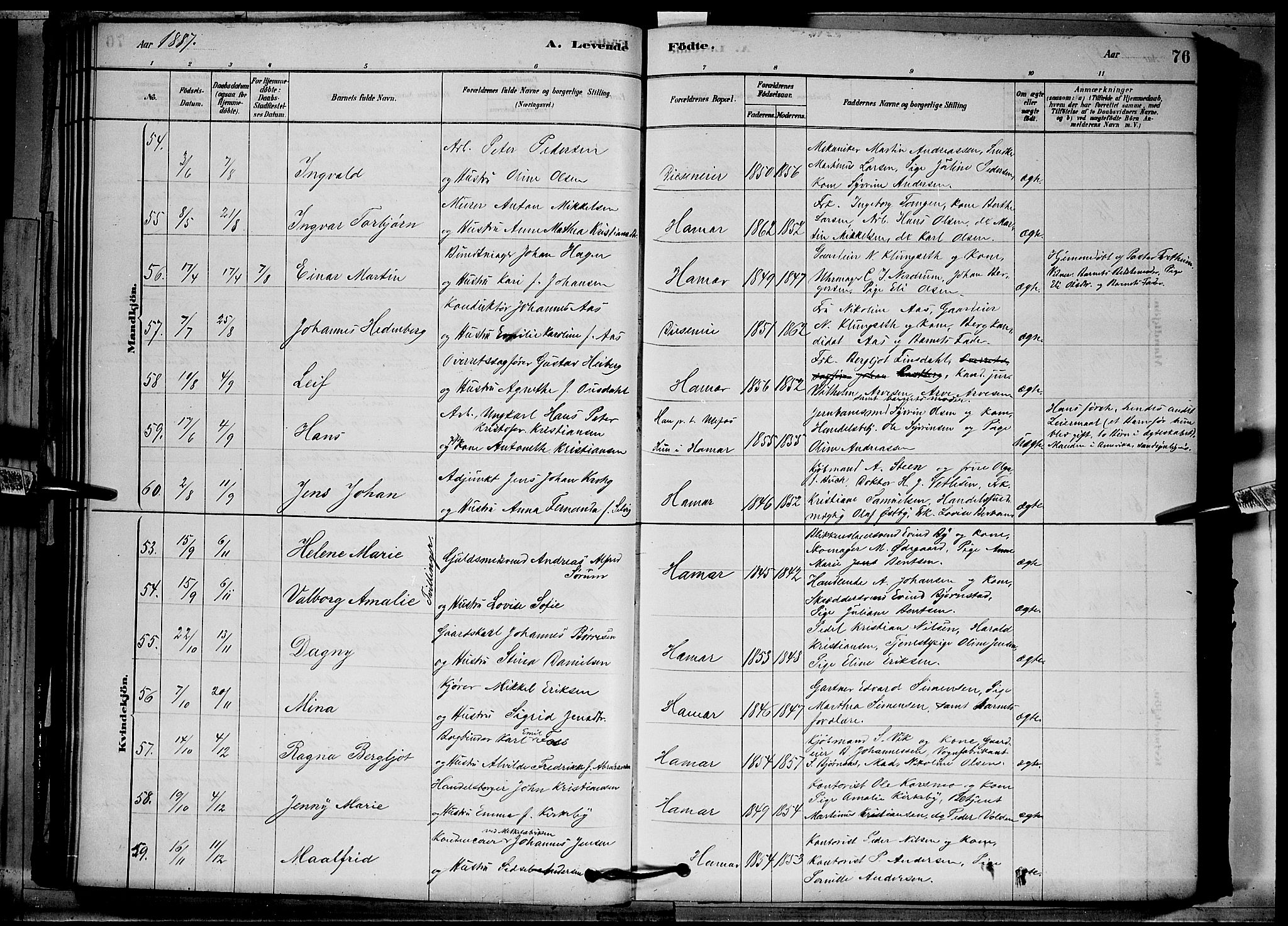 Vang prestekontor, Hedmark, AV/SAH-PREST-008/H/Ha/Hab/L0012: Parish register (copy) no. 12, 1878-1889, p. 76