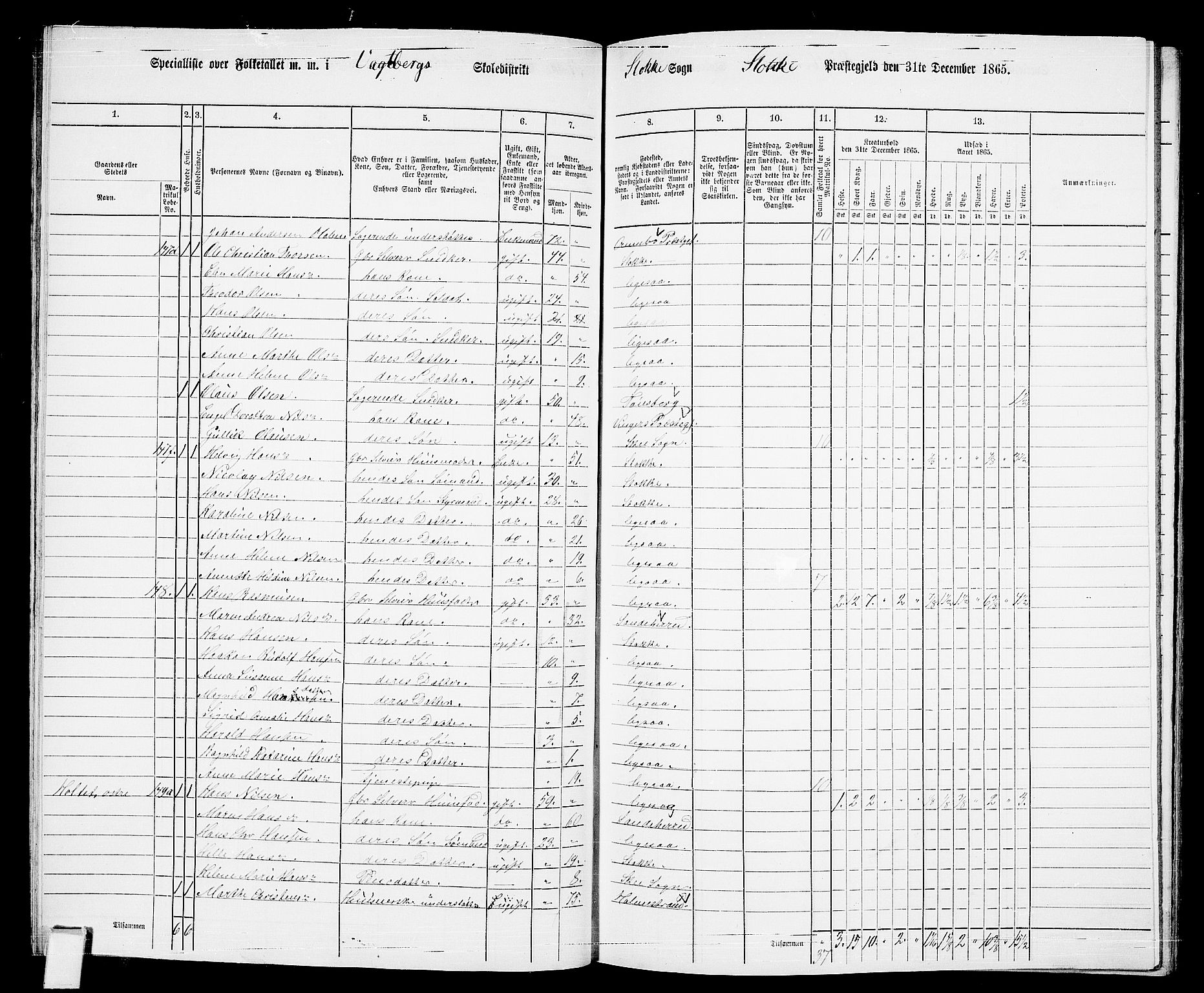 RA, 1865 census for Stokke, 1865, p. 75