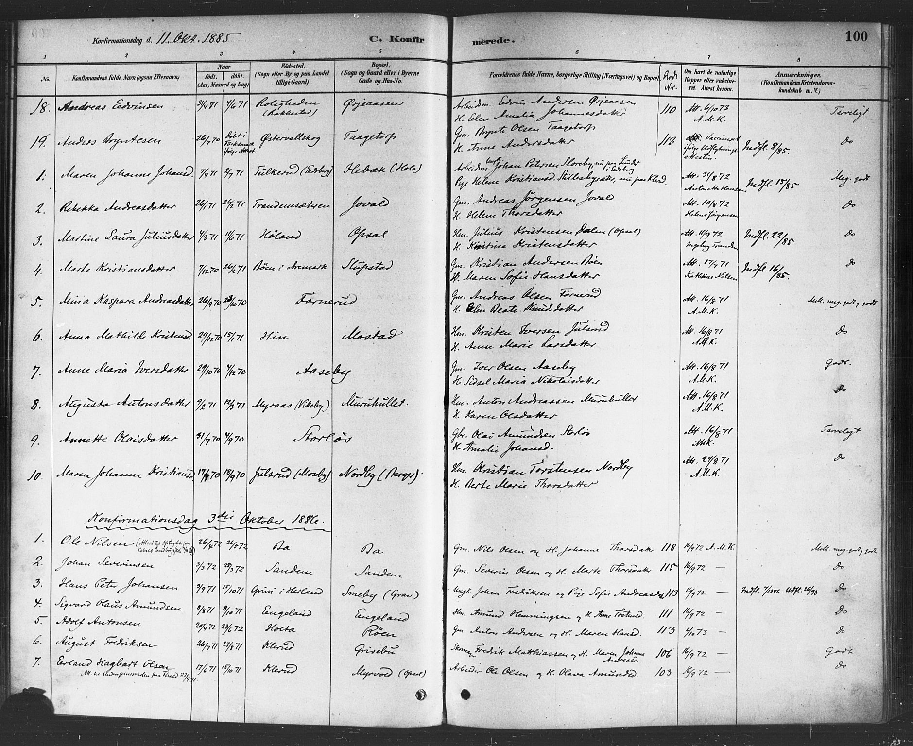 Rødenes prestekontor Kirkebøker, AV/SAO-A-2005/F/Fa/L0009: Parish register (official) no. I 9, 1880-1889, p. 100