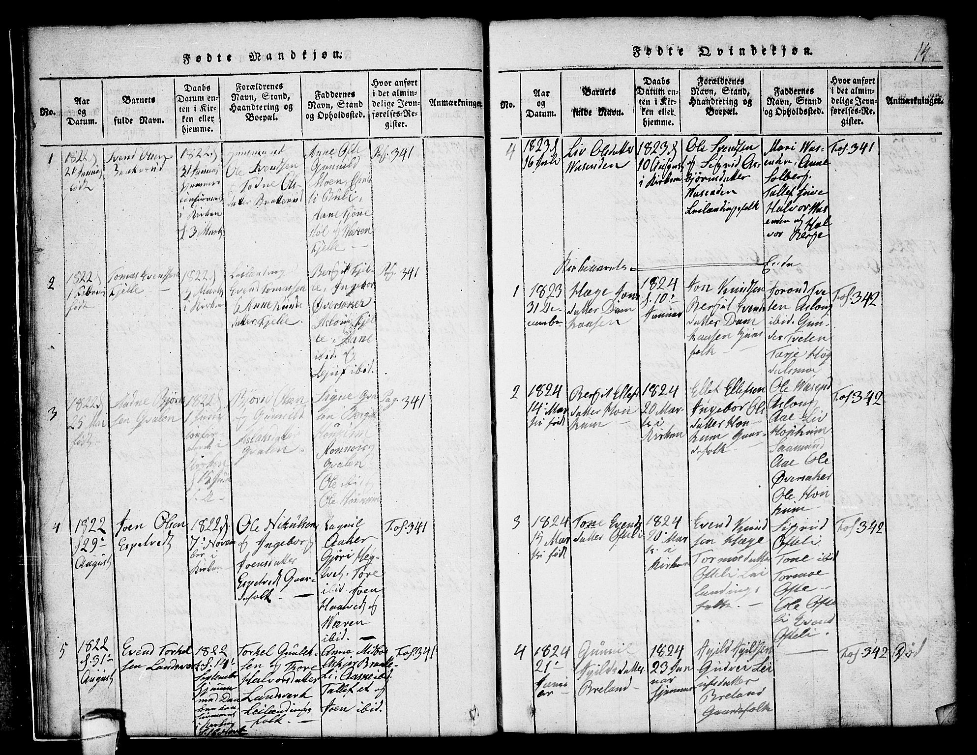 Lårdal kirkebøker, SAKO/A-284/G/Gc/L0001: Parish register (copy) no. III 1, 1815-1854, p. 14