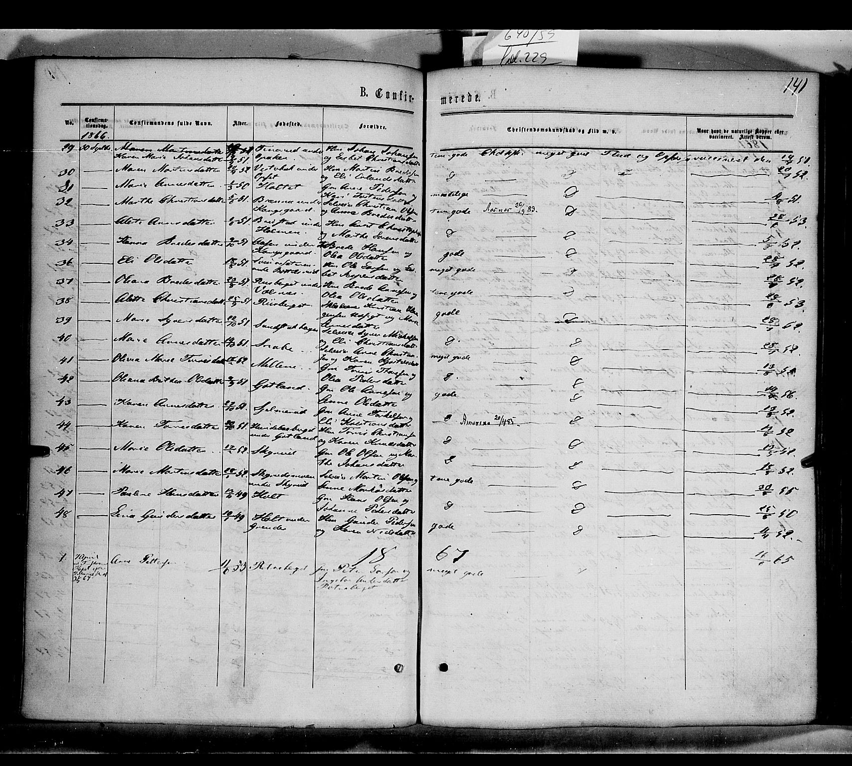 Grue prestekontor, AV/SAH-PREST-036/H/Ha/Haa/L0010: Parish register (official) no. 10, 1864-1873, p. 141