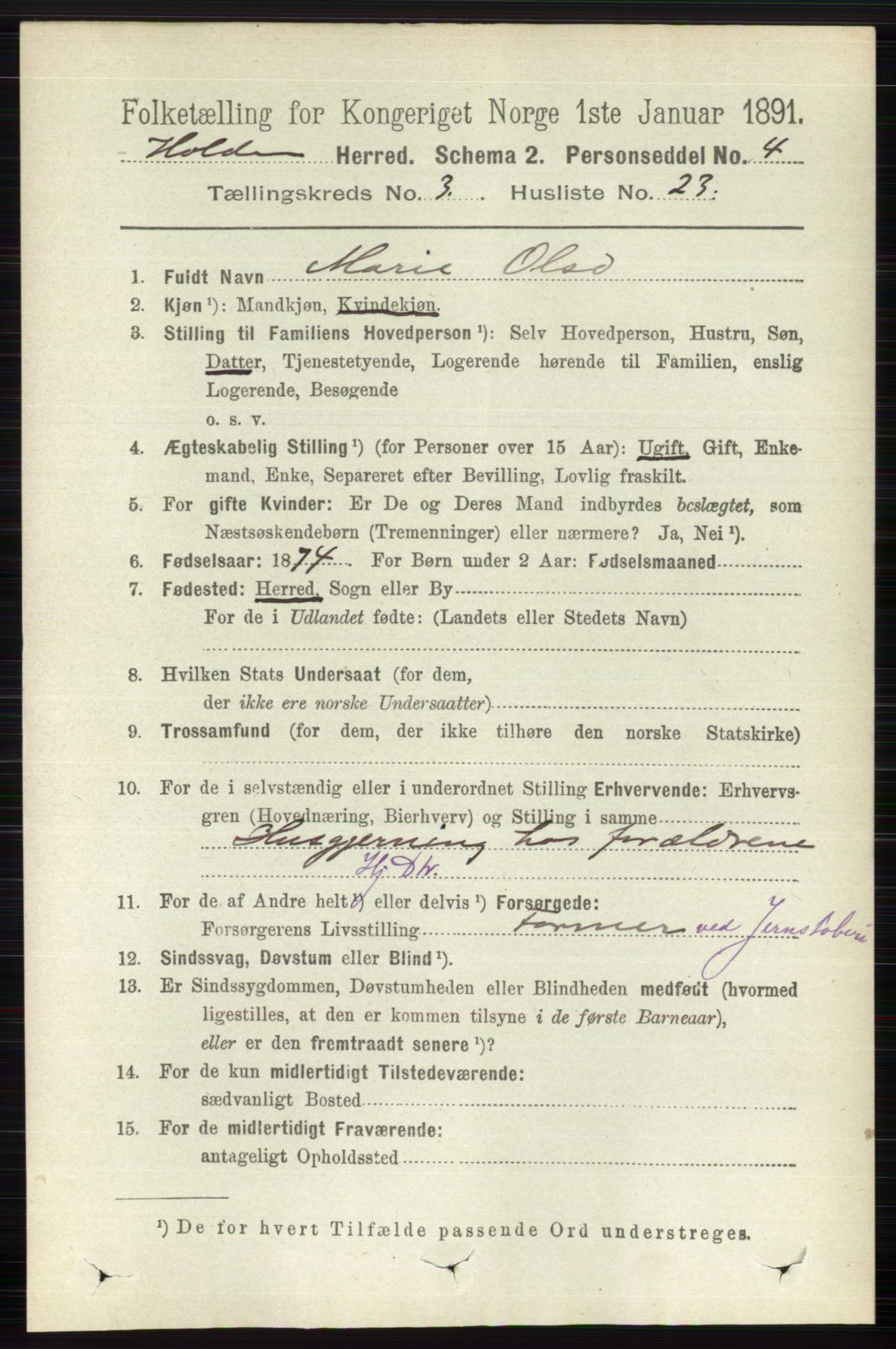 RA, 1891 census for 0819 Holla, 1891, p. 1601