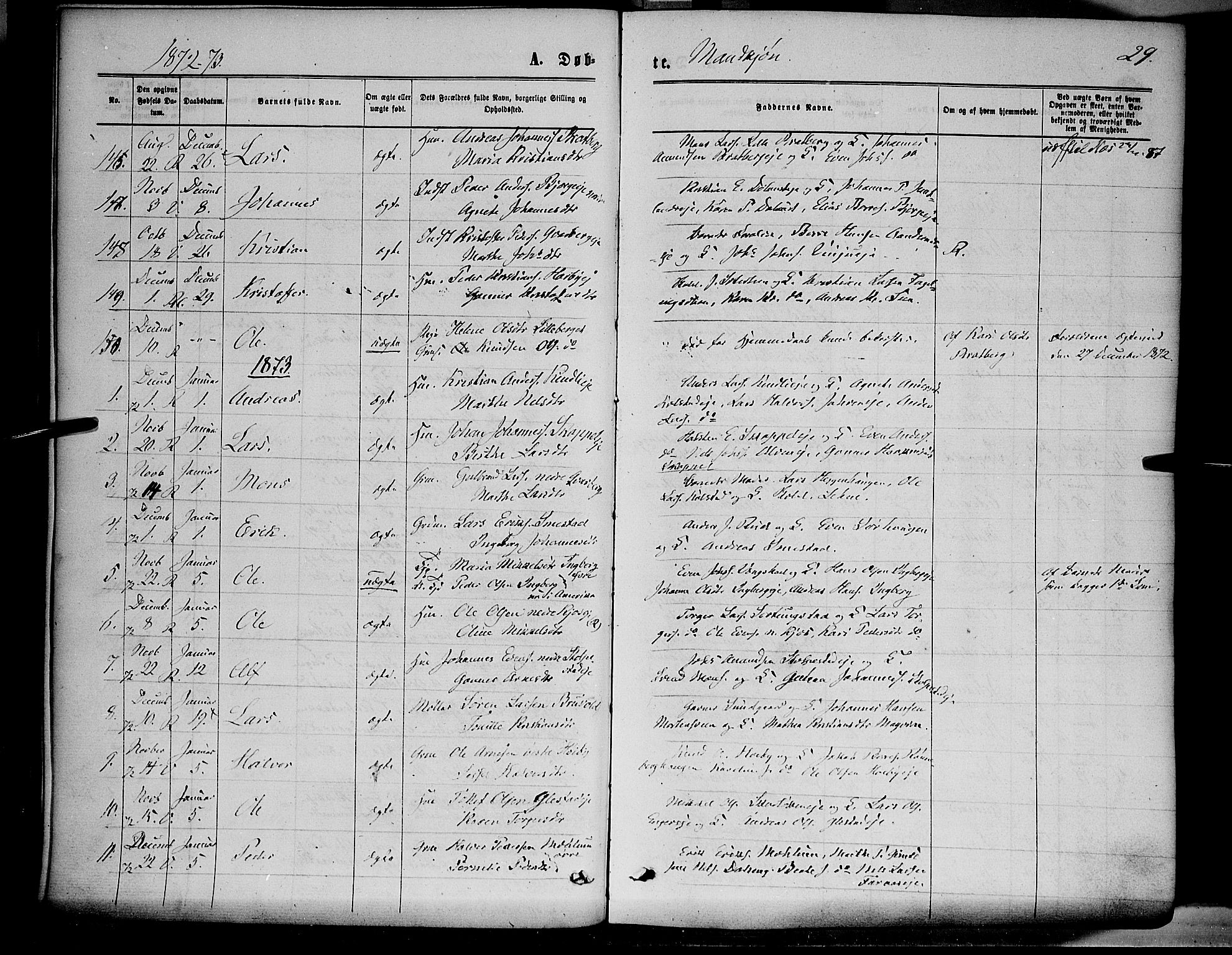 Ringsaker prestekontor, AV/SAH-PREST-014/K/Ka/L0011: Parish register (official) no. 11, 1870-1878, p. 29