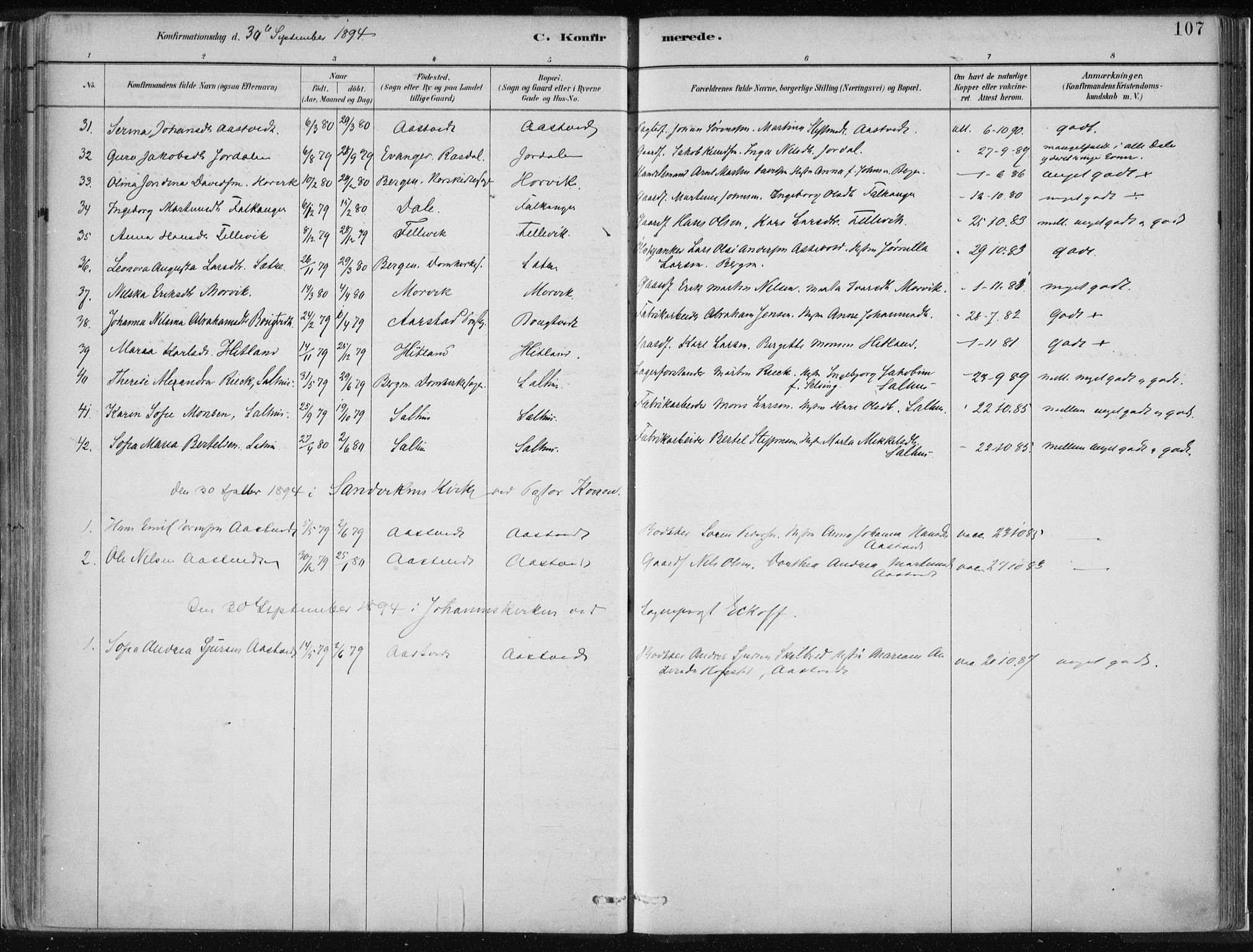 Hamre sokneprestembete, AV/SAB-A-75501/H/Ha/Haa/Haad/L0001: Parish register (official) no. D  1, 1882-1906, p. 107