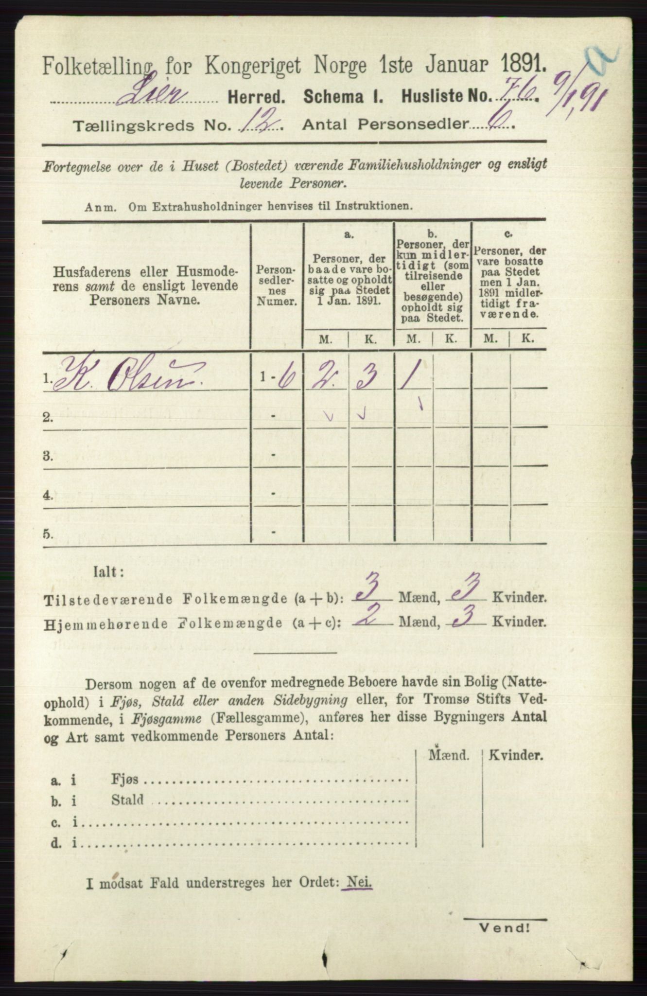 RA, 1891 census for 0626 Lier, 1891, p. 7357