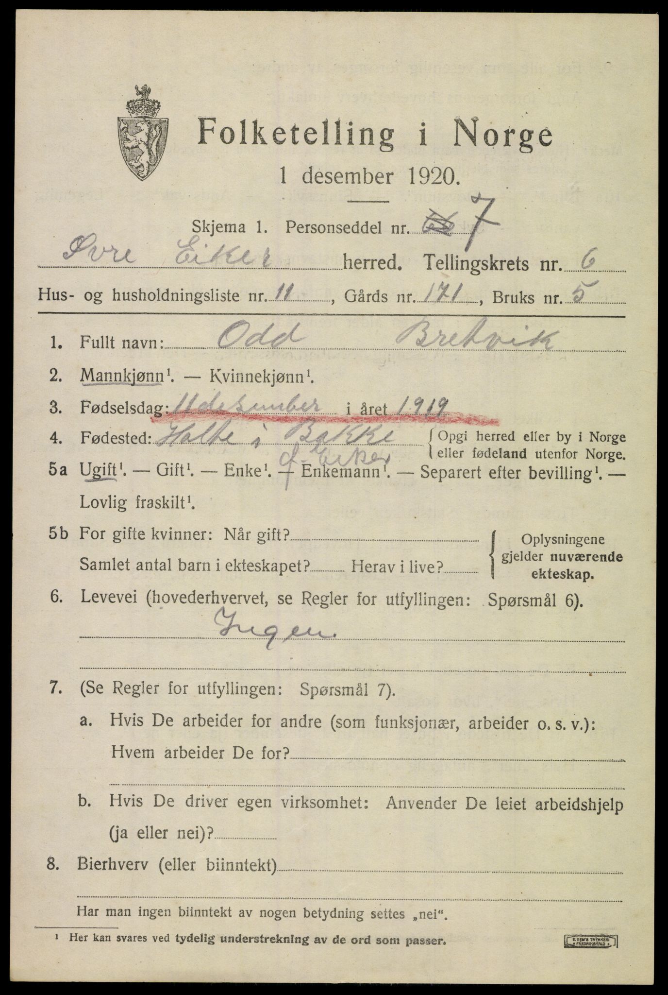 SAKO, 1920 census for Øvre Eiker, 1920, p. 12908