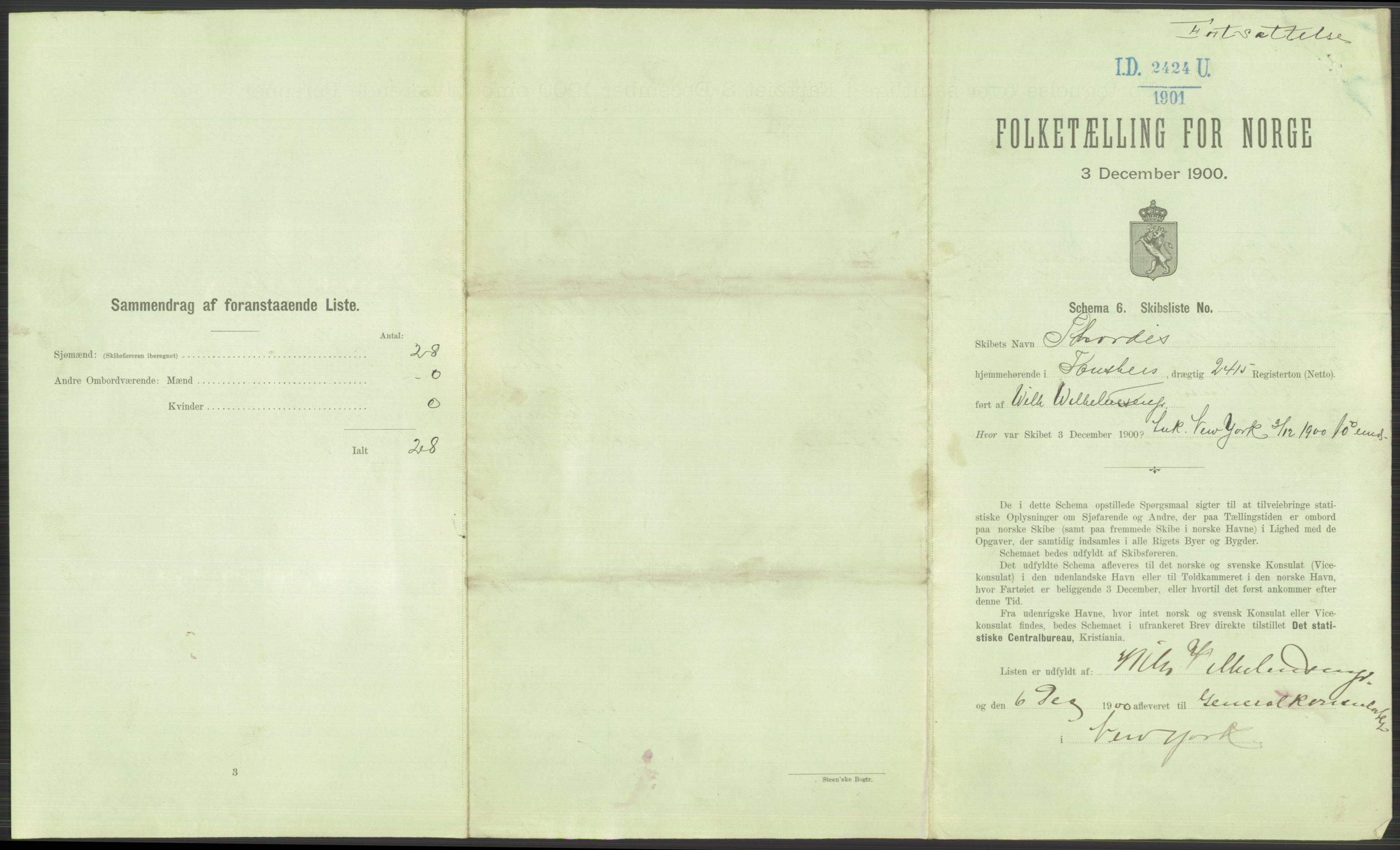 RA, 1900 Census - ship lists from ships in Norwegian harbours, harbours abroad and at sea, 1900, p. 6043