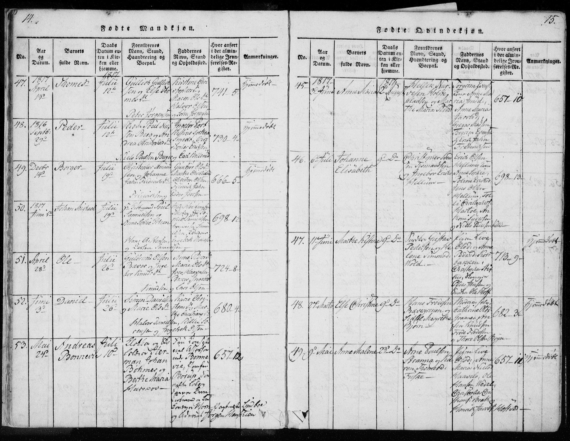 Kongsberg kirkebøker, SAKO/A-22/F/Fa/L0008: Parish register (official) no. I 8, 1816-1839, p. 14-15