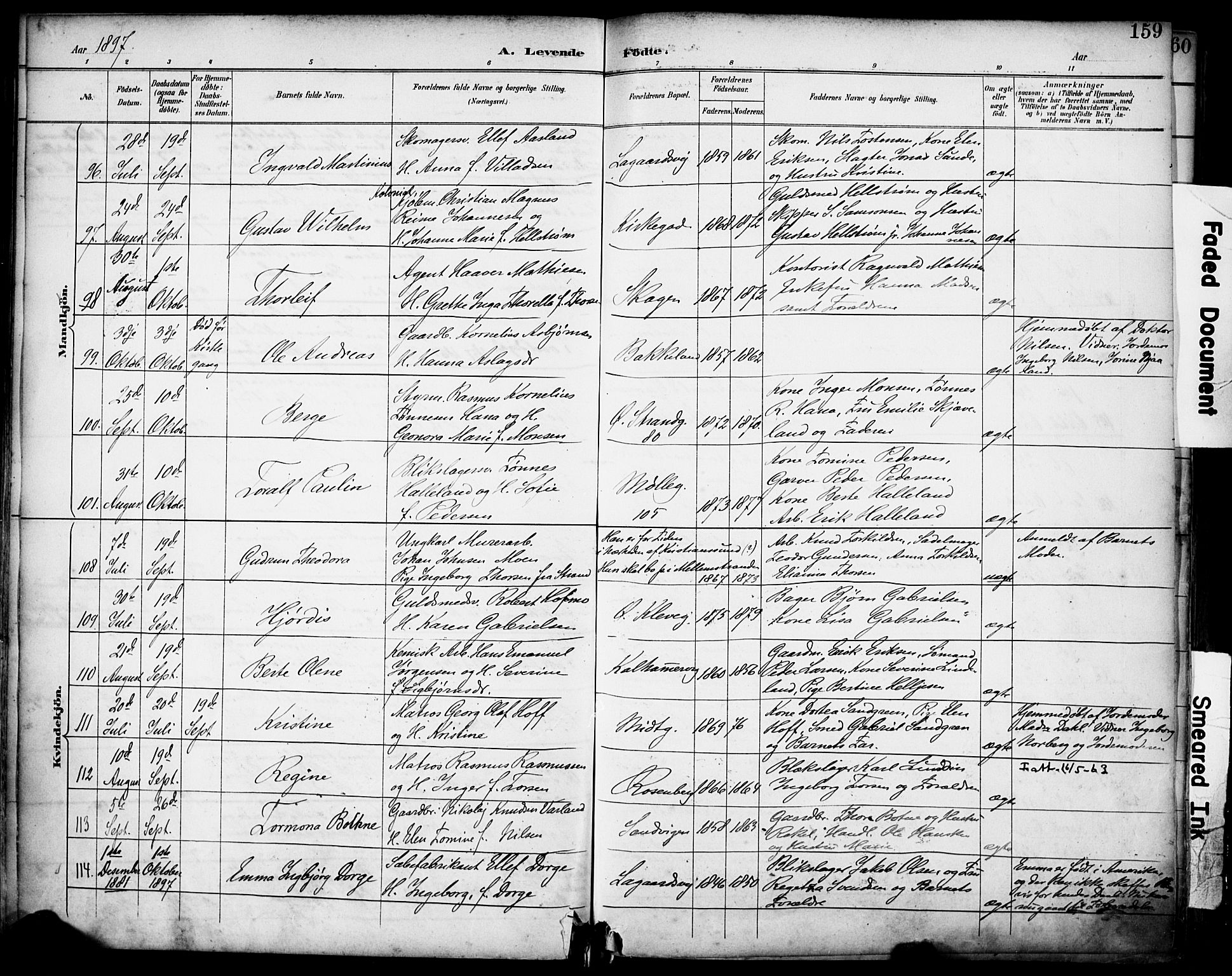 Domkirken sokneprestkontor, AV/SAST-A-101812/001/30/30BA/L0030: Parish register (official) no. A 29, 1889-1902, p. 159