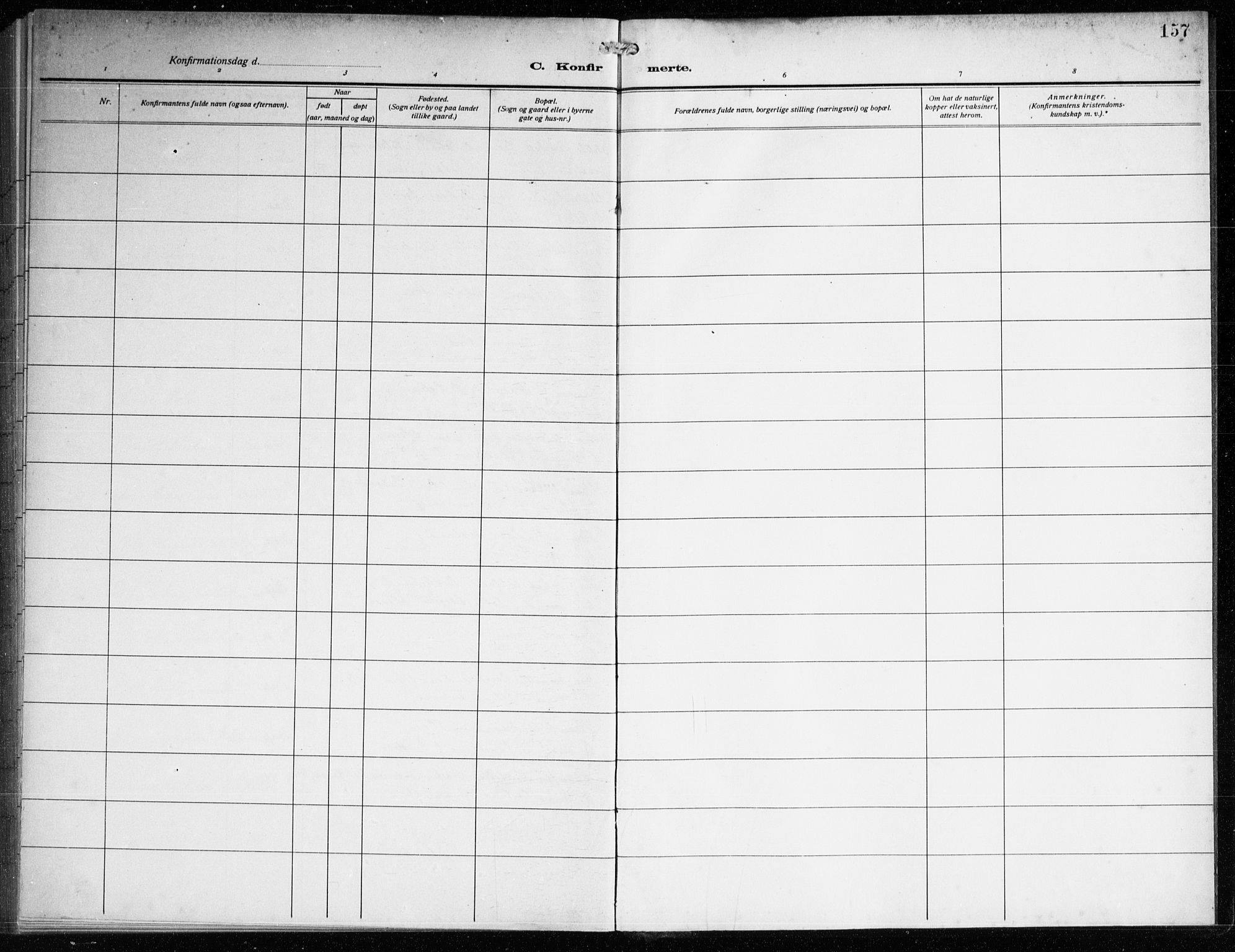 Nykirken Sokneprestembete, SAB/A-77101/H/Haa/L0029: Parish register (official) no. C 8, 1913-1936, p. 157