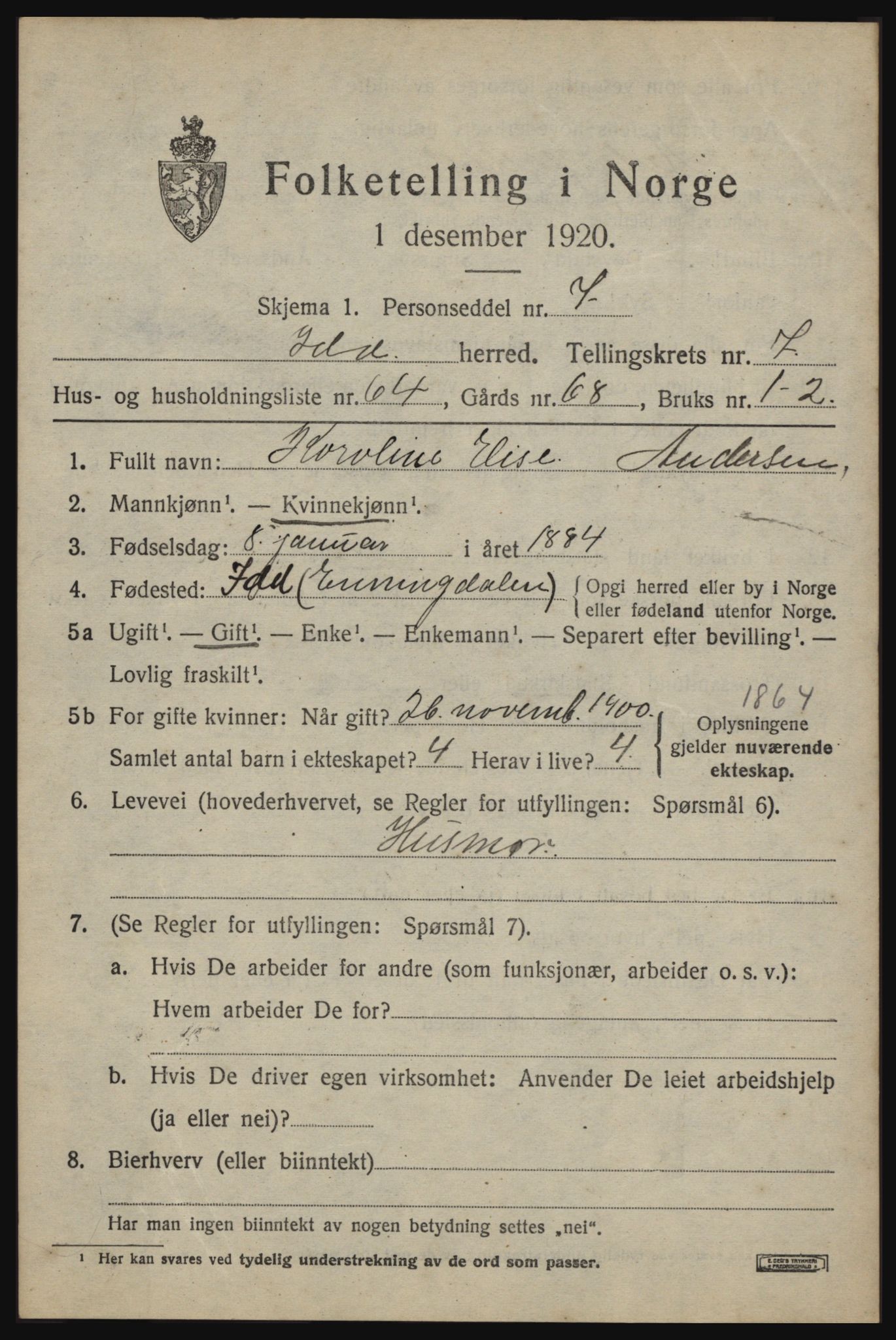 SAO, 1920 census for Idd, 1920, p. 9515