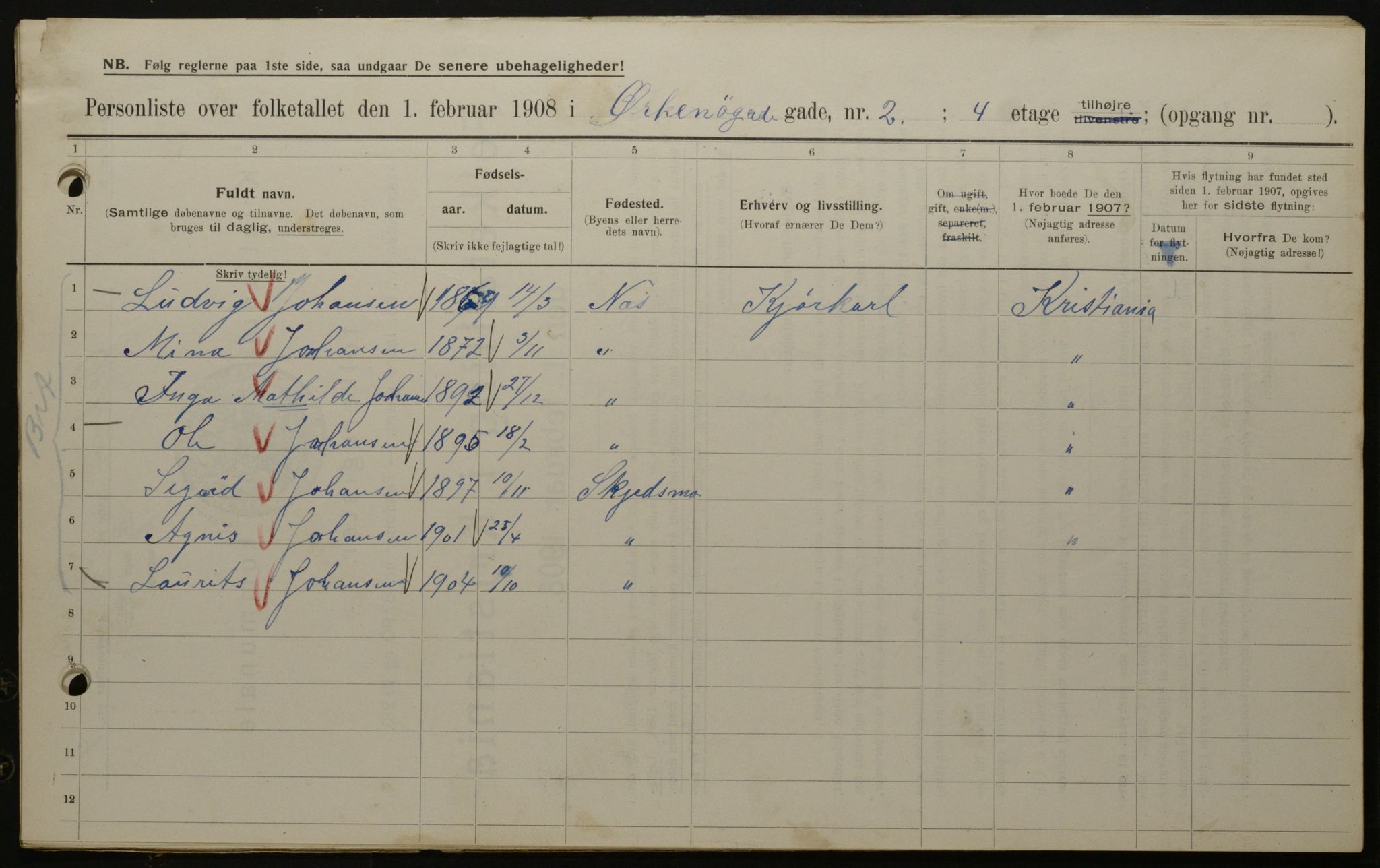 OBA, Municipal Census 1908 for Kristiania, 1908, p. 68020