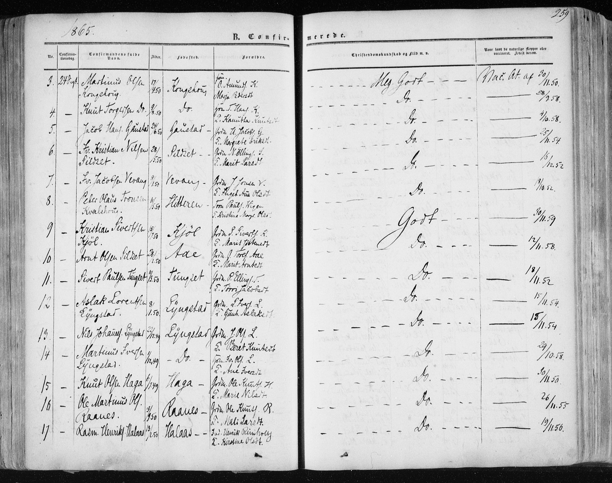 Ministerialprotokoller, klokkerbøker og fødselsregistre - Møre og Romsdal, AV/SAT-A-1454/568/L0804: Parish register (official) no. 568A11, 1854-1868, p. 259