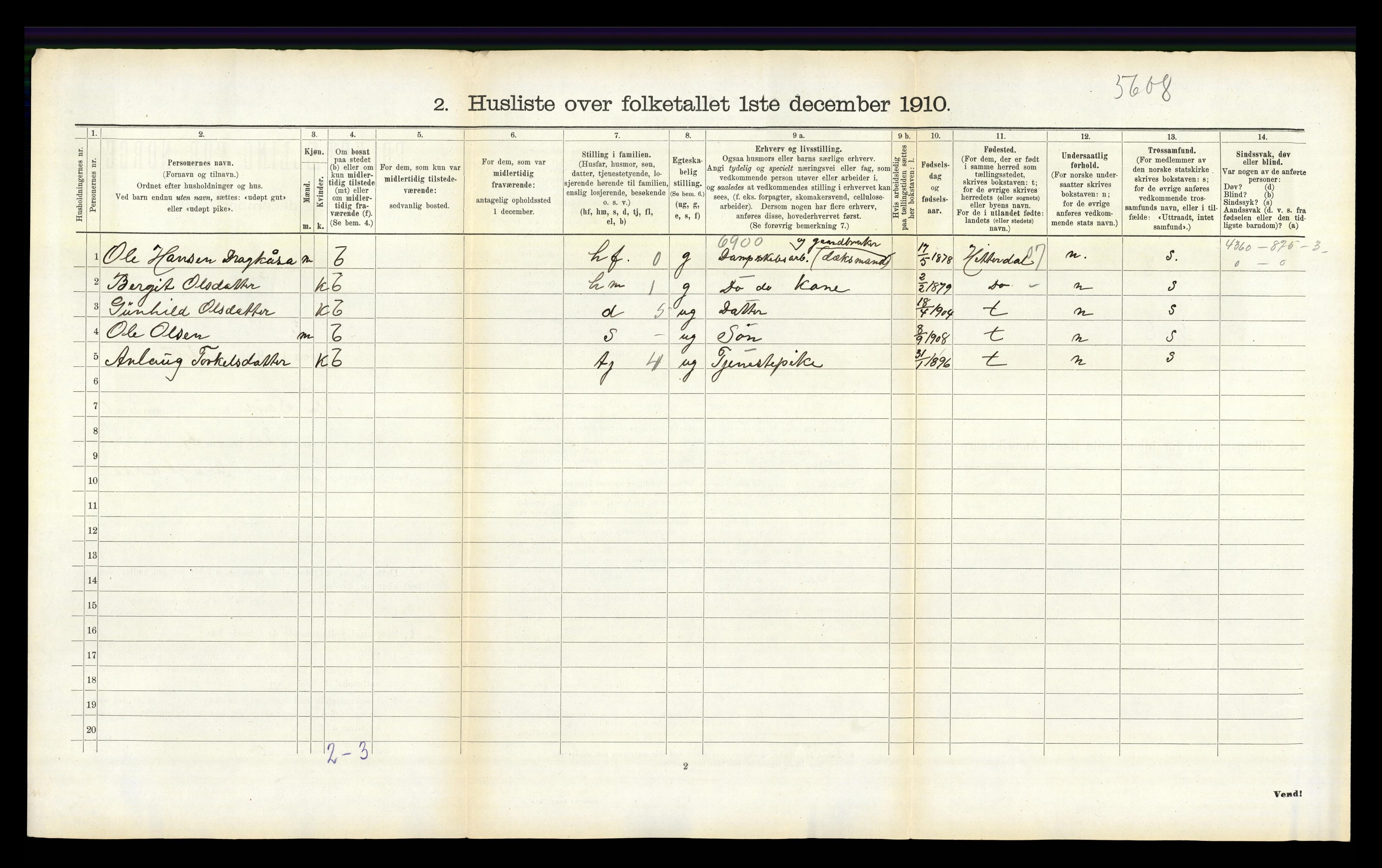 RA, 1910 census for Sauherad, 1910, p. 142