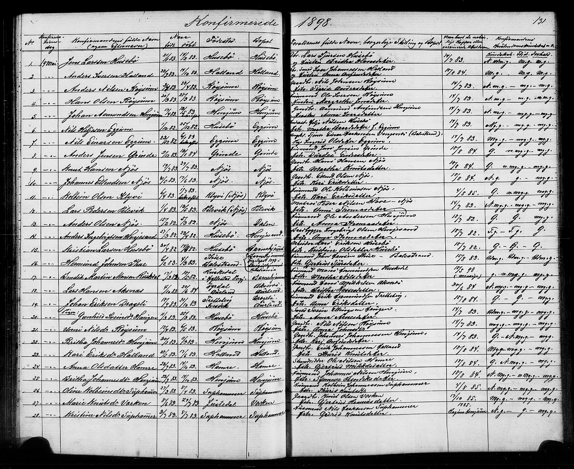 Leikanger sokneprestembete, AV/SAB-A-81001/H/Hab/Haba/L0001: Parish register (copy) no. A 1, 1873-1916, p. 131