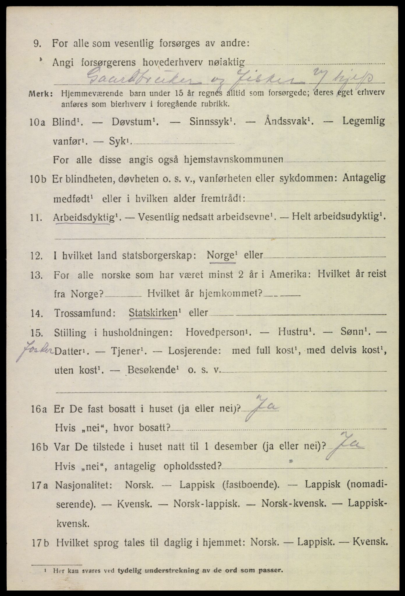 SAT, 1920 census for Gimsøy, 1920, p. 3560