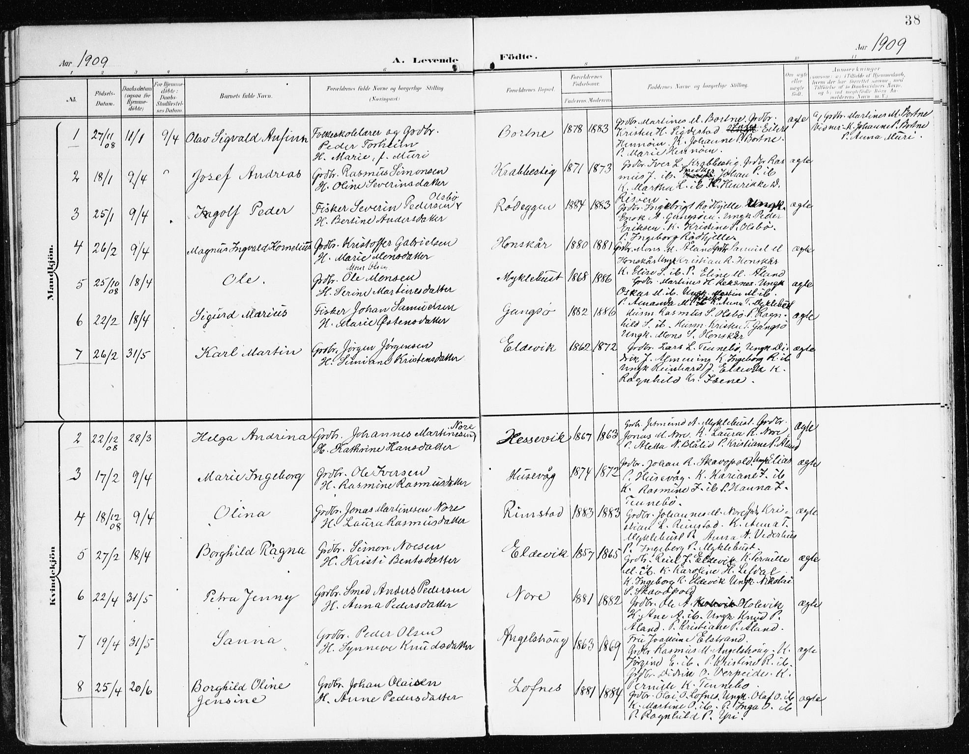 Davik sokneprestembete, SAB/A-79701/H/Haa/Haad/L0002: Parish register (official) no. D 2, 1901-1930, p. 38