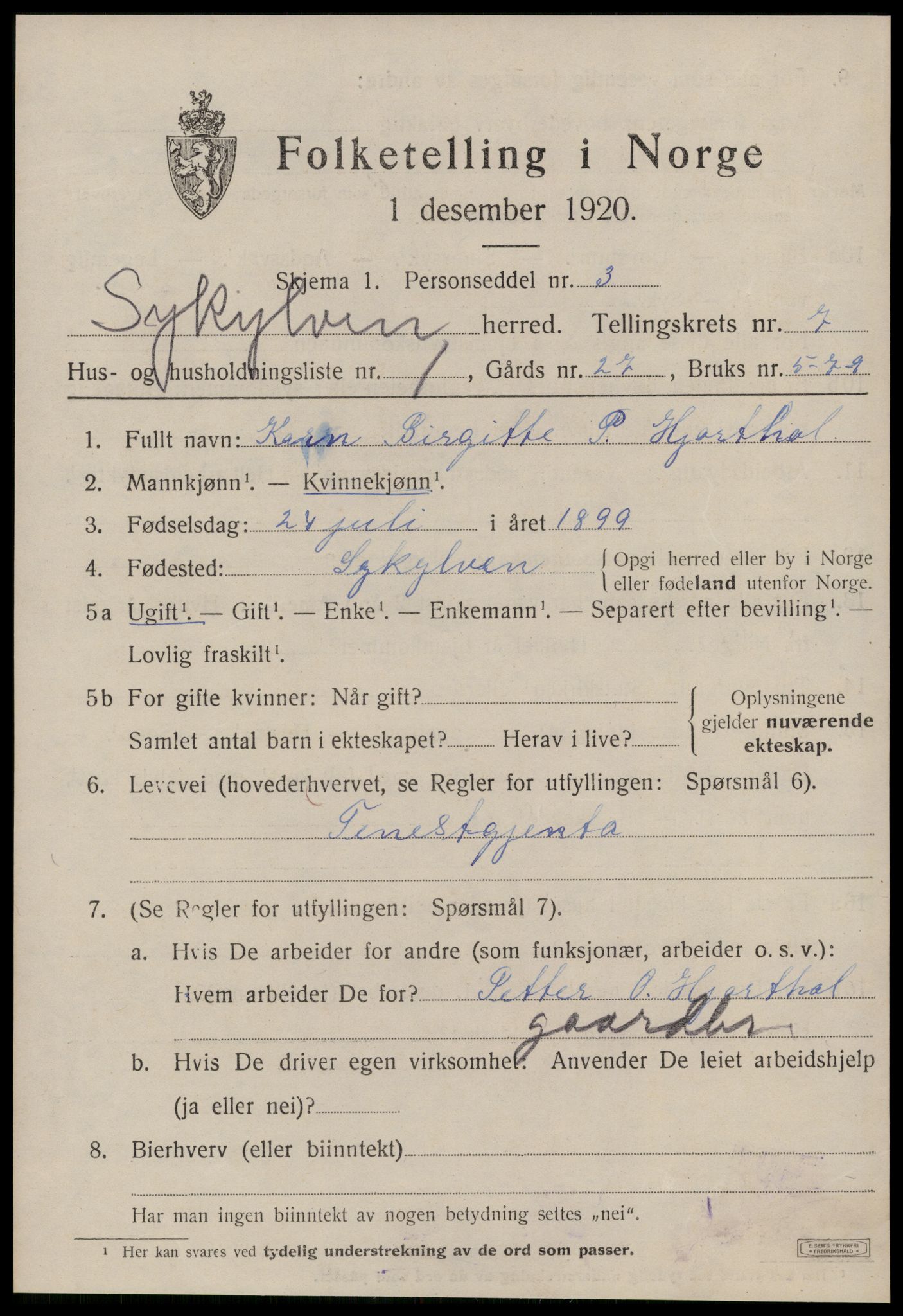 SAT, 1920 census for Sykkylven, 1920, p. 4011