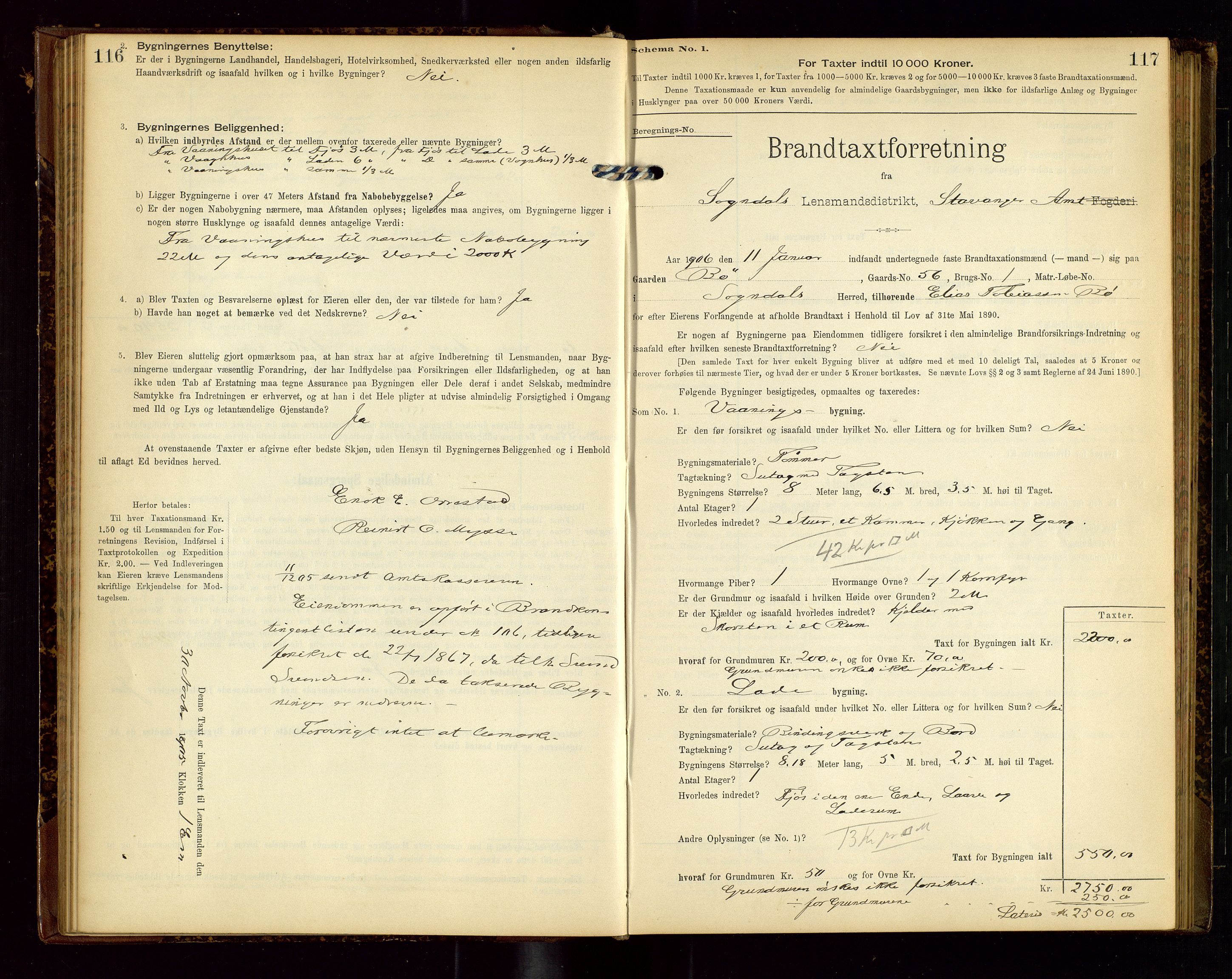 Sokndal lensmannskontor, SAST/A-100417/Gob/L0002: "Brandtaxt-Protokol", 1902-1914, p. 116-117