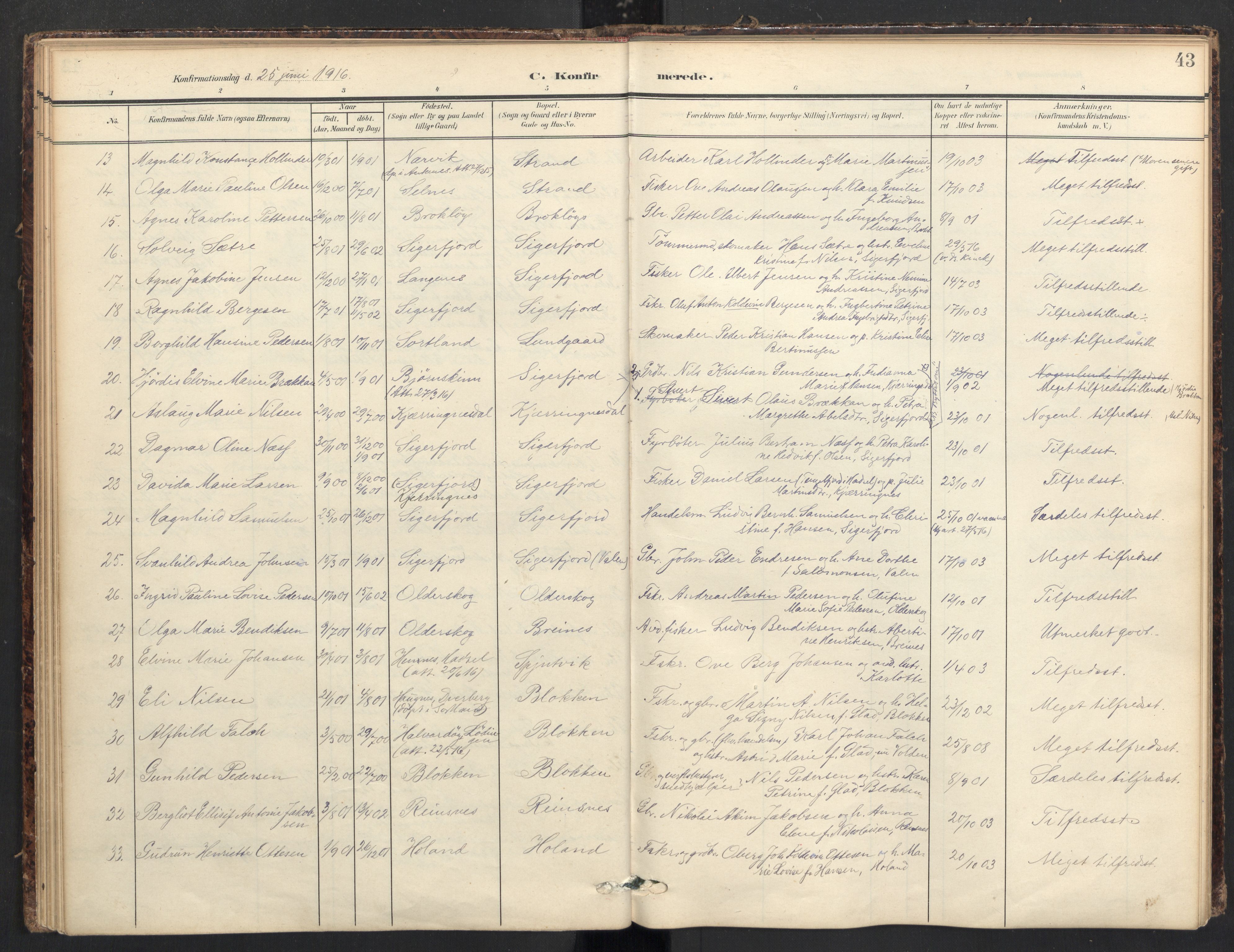 Ministerialprotokoller, klokkerbøker og fødselsregistre - Nordland, AV/SAT-A-1459/895/L1375: Parish register (official) no. 895A10, 1907-1938, p. 43