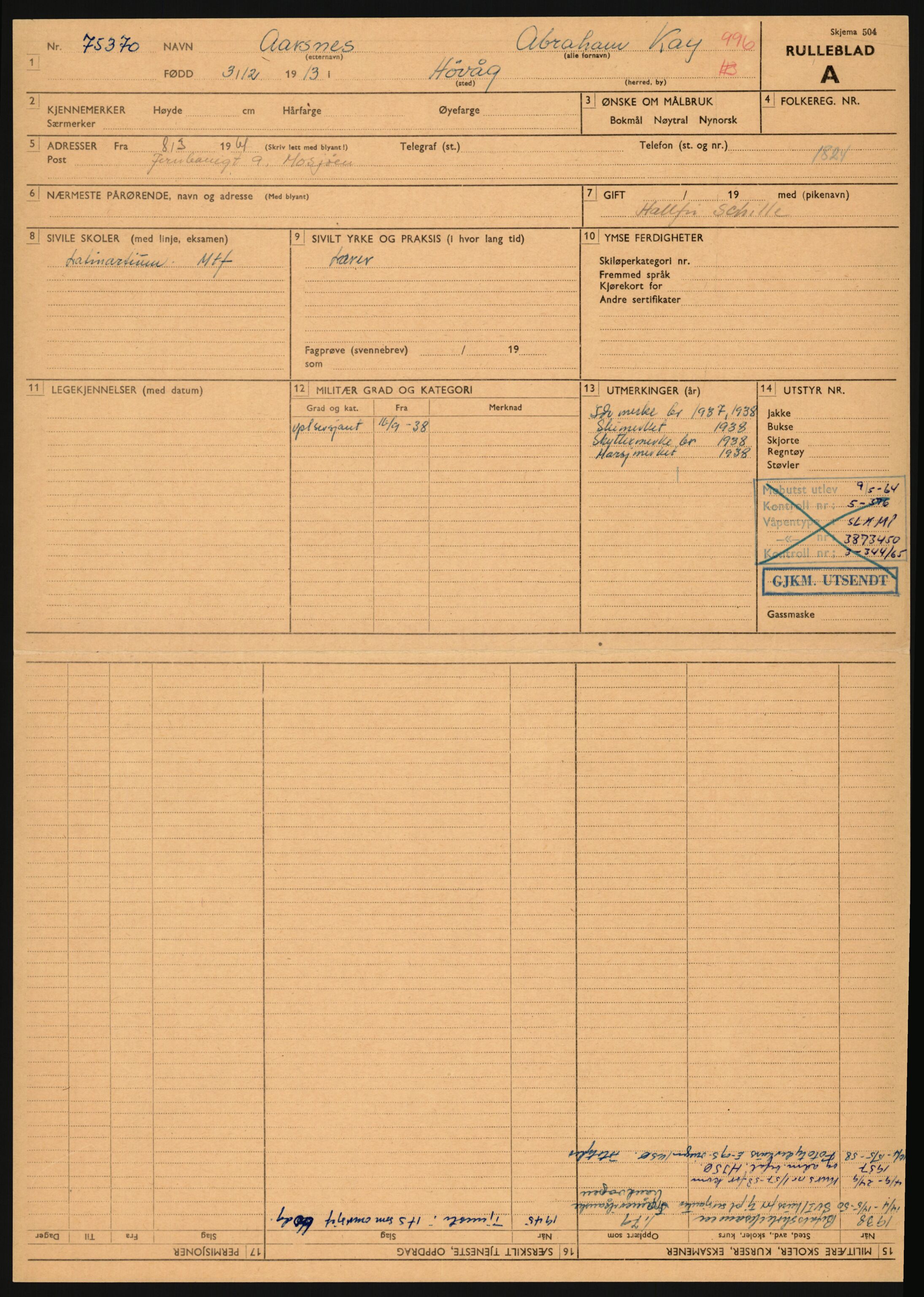 Forsvaret, Sør-Hålogaland landforsvar, AV/RA-RAFA-2552/P/Pa/L0302: Personellmapper for slettet personell, yrkesbefal og vernepliktig befal, født 1913-1916, 1932-1976, p. 12