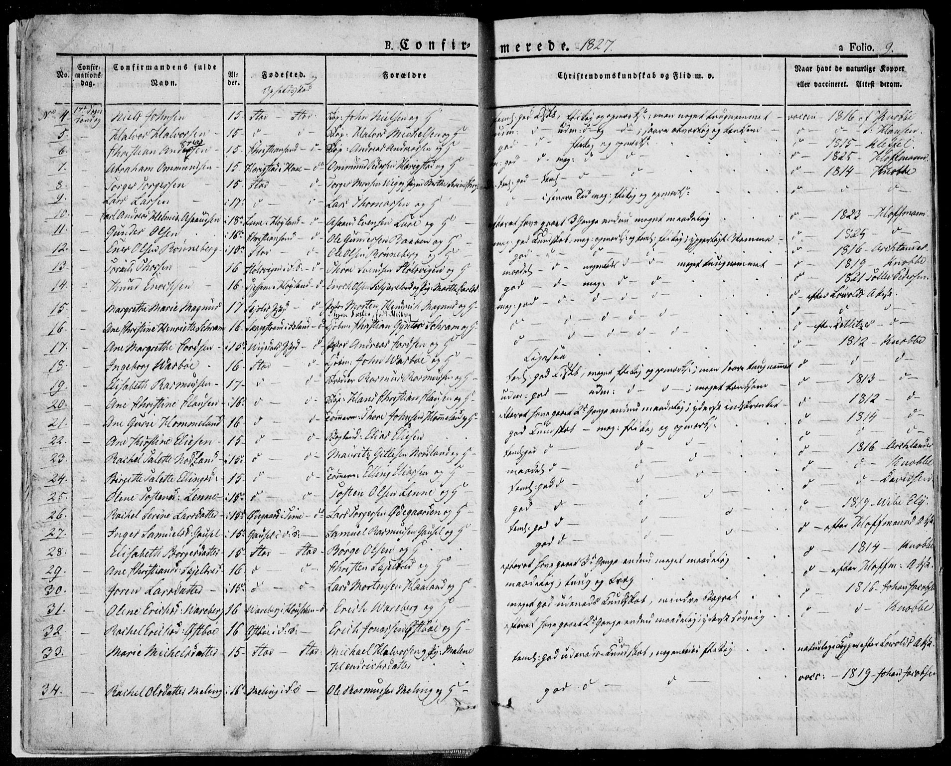 Domkirken sokneprestkontor, SAST/A-101812/001/30/30BA/L0013: Parish register (official) no. A 12, 1823-1861, p. 9