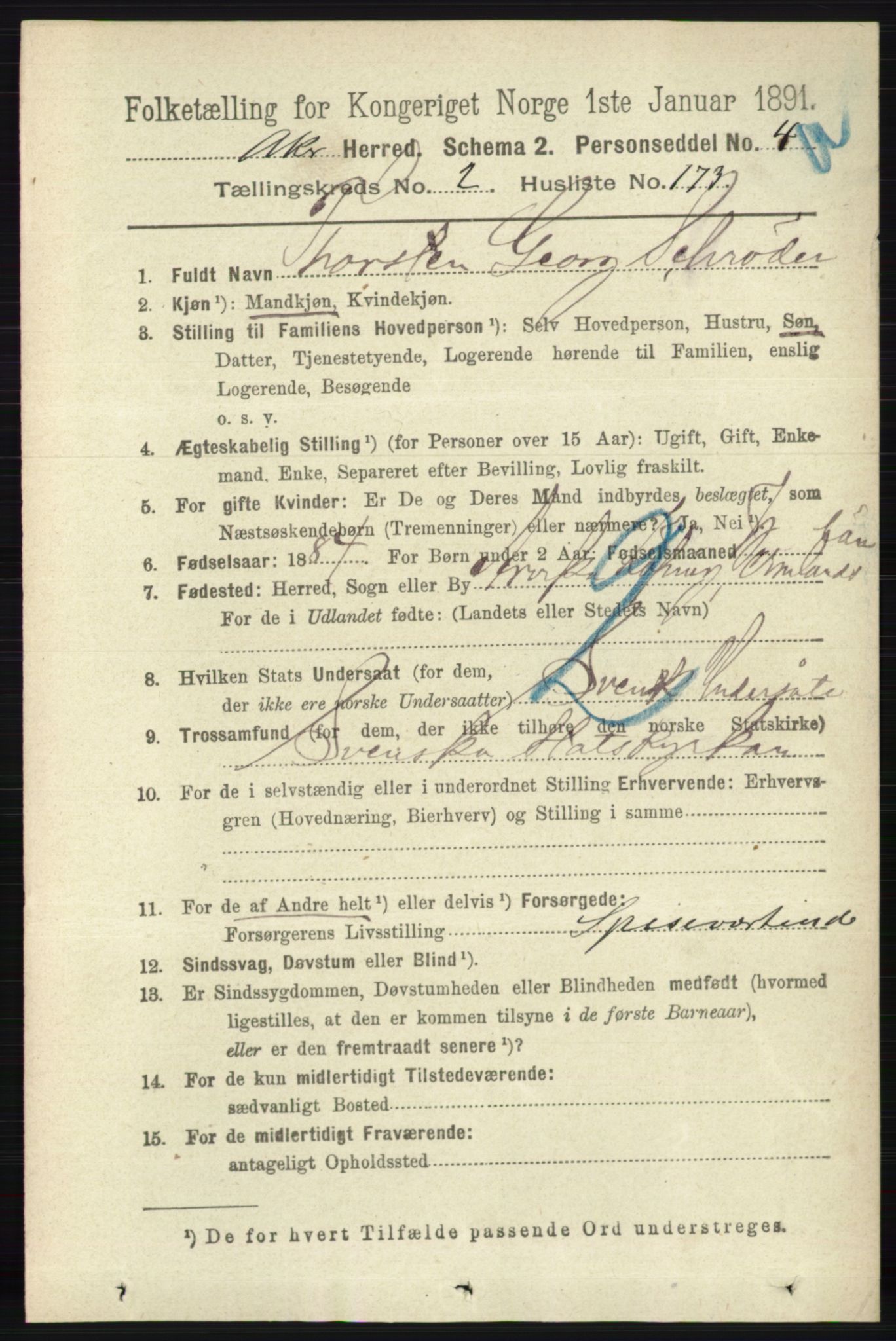 RA, 1891 census for 0218 Aker, 1891, p. 2824