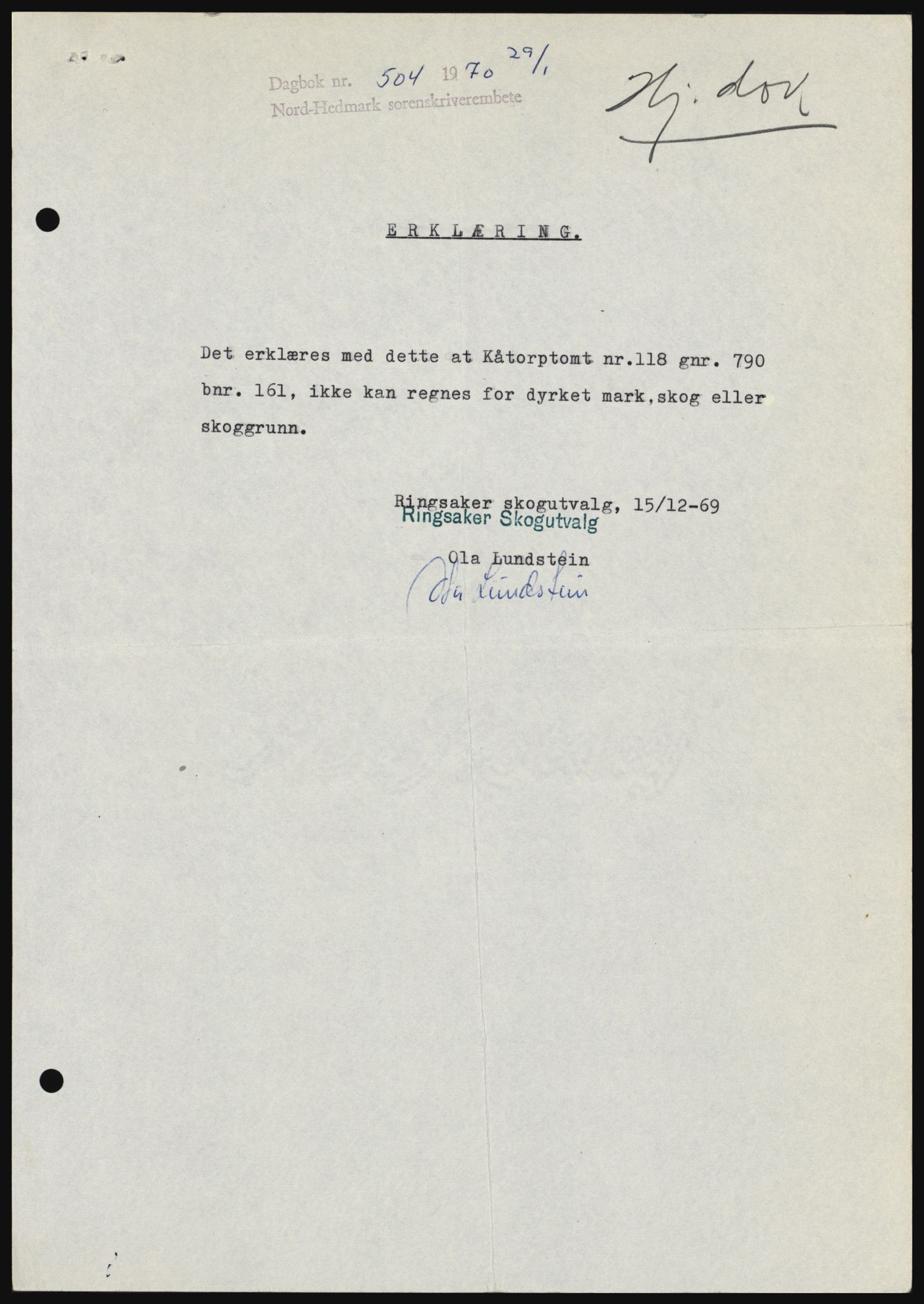 Nord-Hedmark sorenskriveri, SAH/TING-012/H/Hc/L0033: Mortgage book no. 33, 1970-1970, Diary no: : 504/1970