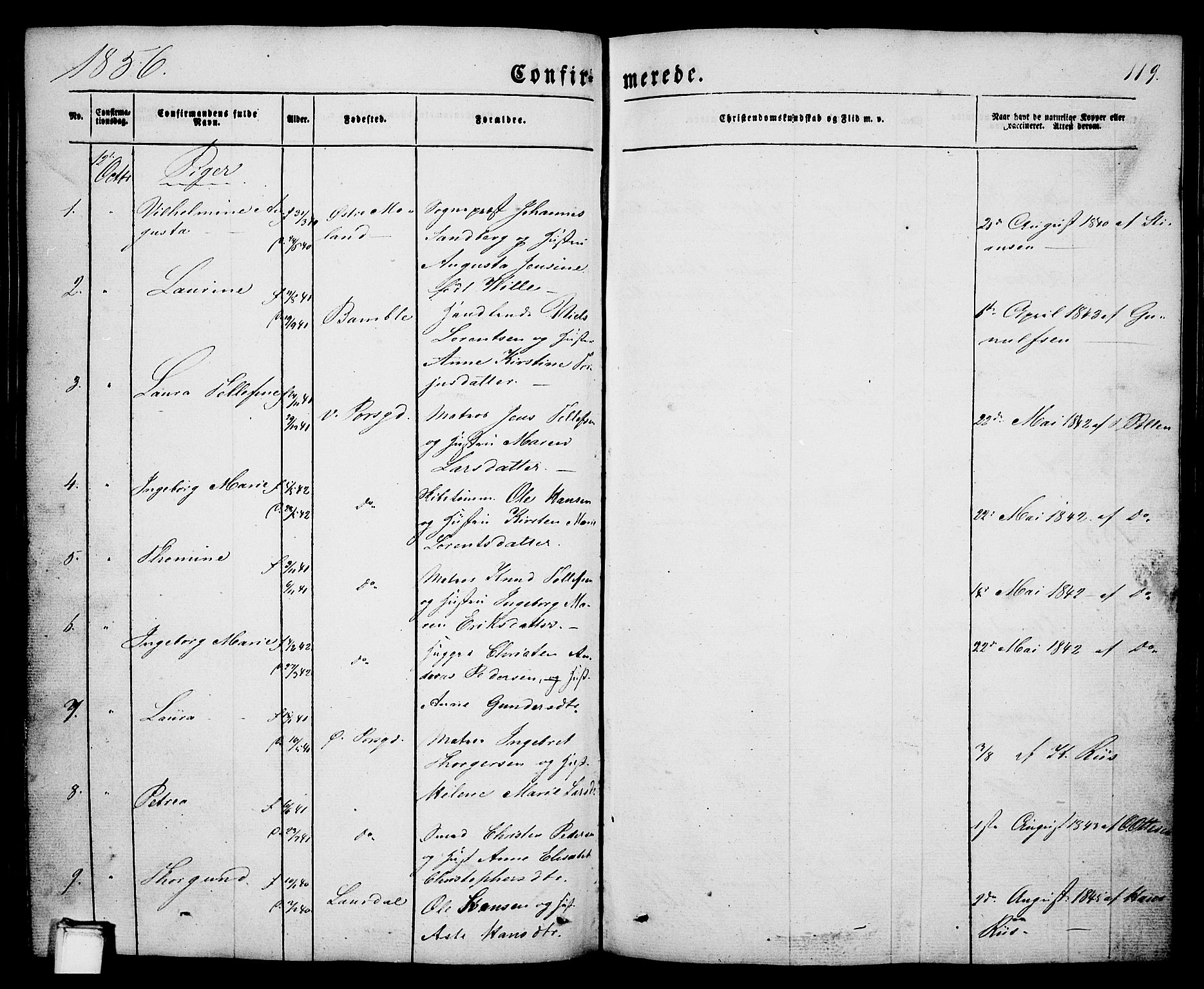 Porsgrunn kirkebøker , SAKO/A-104/G/Ga/L0002: Parish register (copy) no. I 2, 1847-1877, p. 119
