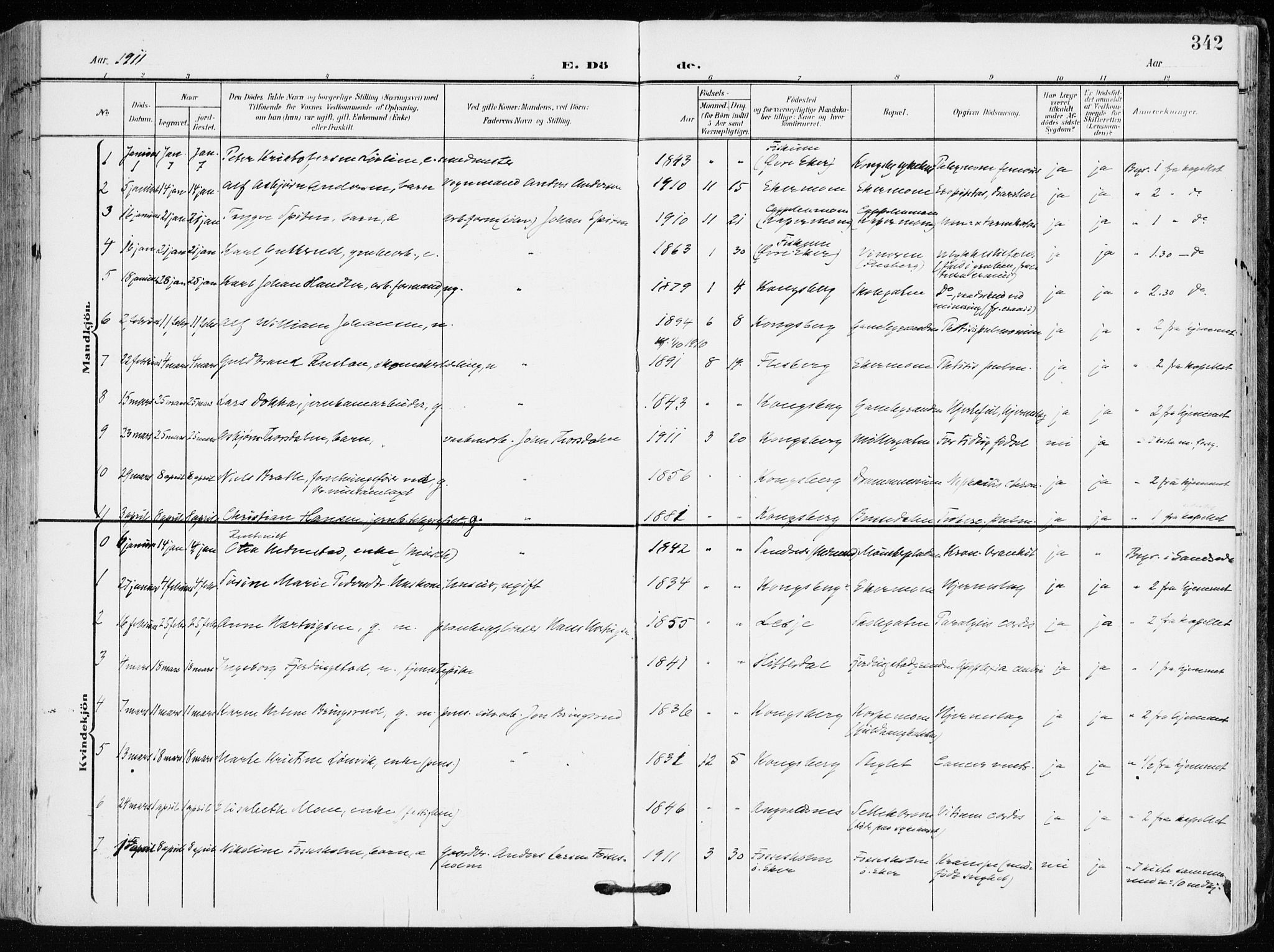 Kongsberg kirkebøker, SAKO/A-22/F/Fb/L0004: Parish register (official) no. II 4, 1906-1918, p. 342