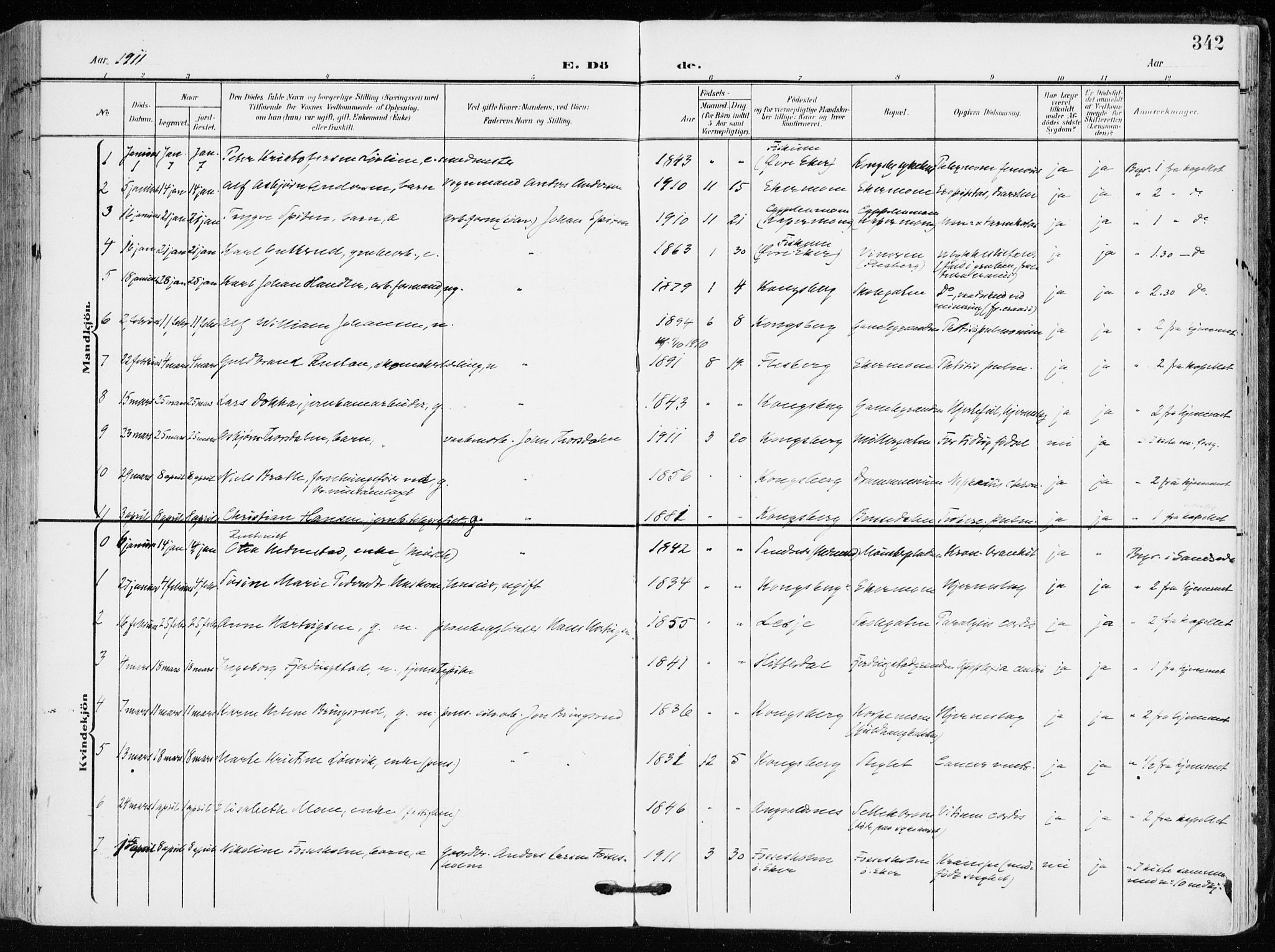 Kongsberg kirkebøker, AV/SAKO-A-22/F/Fb/L0004: Parish register (official) no. II 4, 1906-1918, p. 342