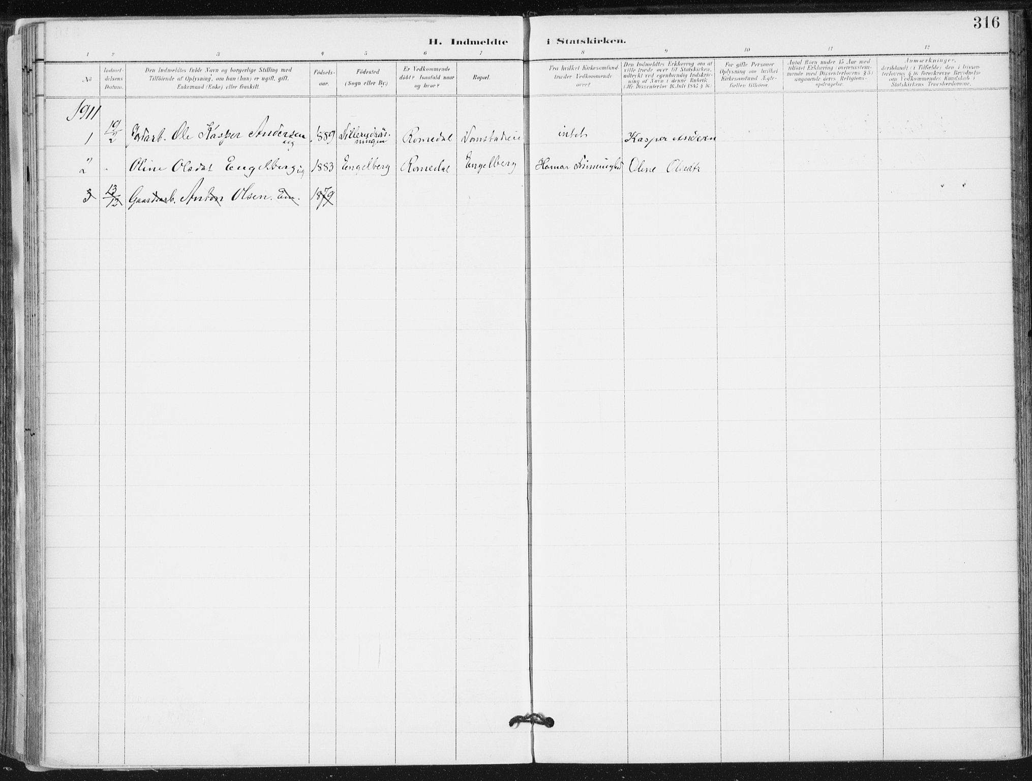 Romedal prestekontor, SAH/PREST-004/K/L0011: Parish register (official) no. 11, 1896-1912, p. 316