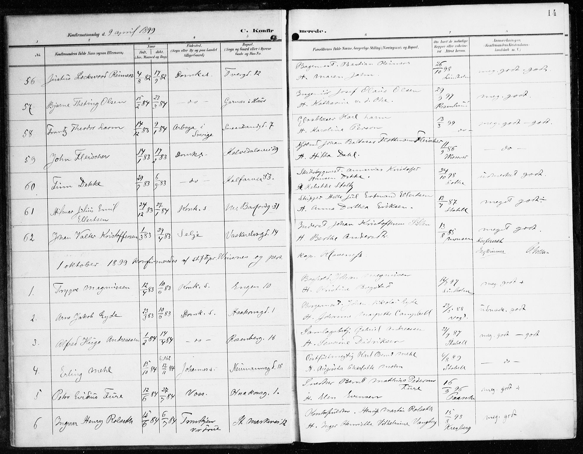 Domkirken sokneprestembete, AV/SAB-A-74801/H/Haa/L0031: Parish register (official) no. C 6, 1898-1915, p. 14