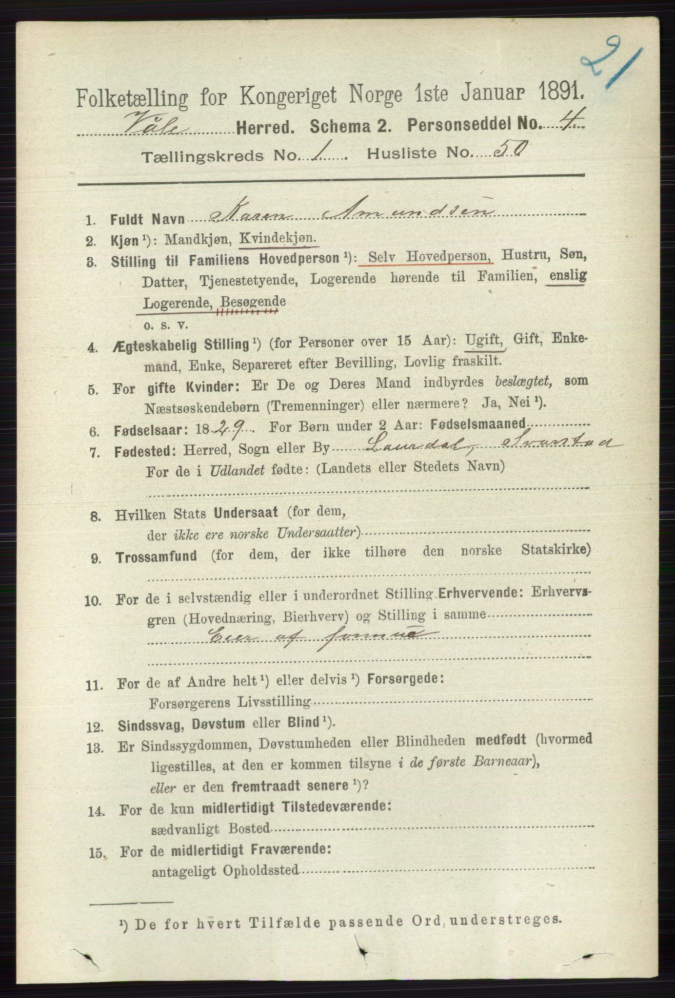 RA, 1891 census for 0716 Våle, 1891, p. 378