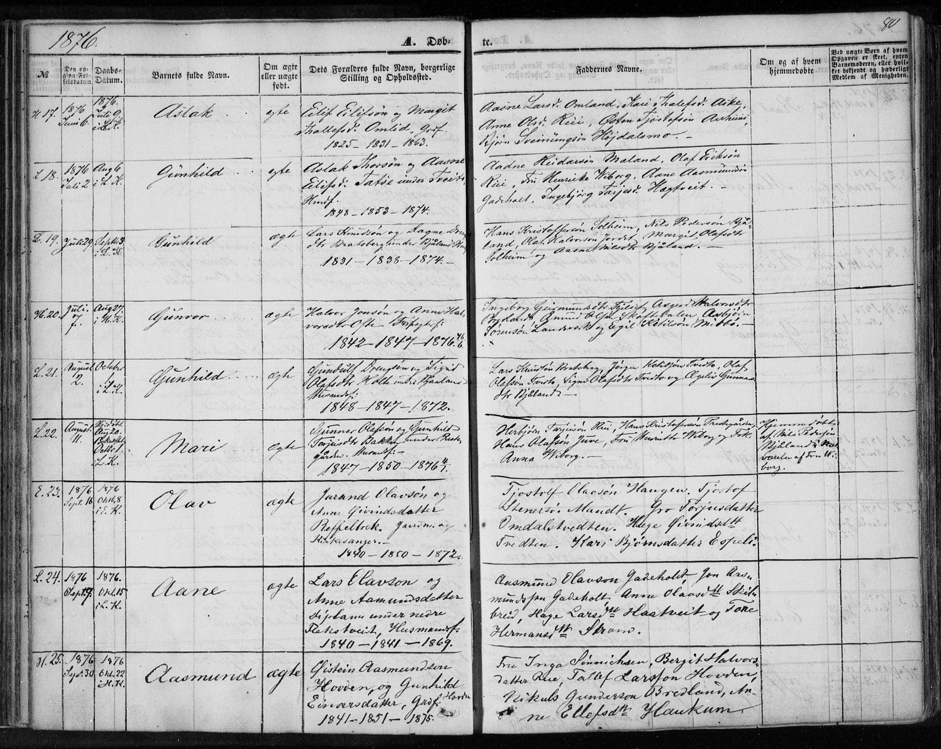 Lårdal kirkebøker, SAKO/A-284/F/Fa/L0006: Parish register (official) no. I 6, 1861-1886, p. 80