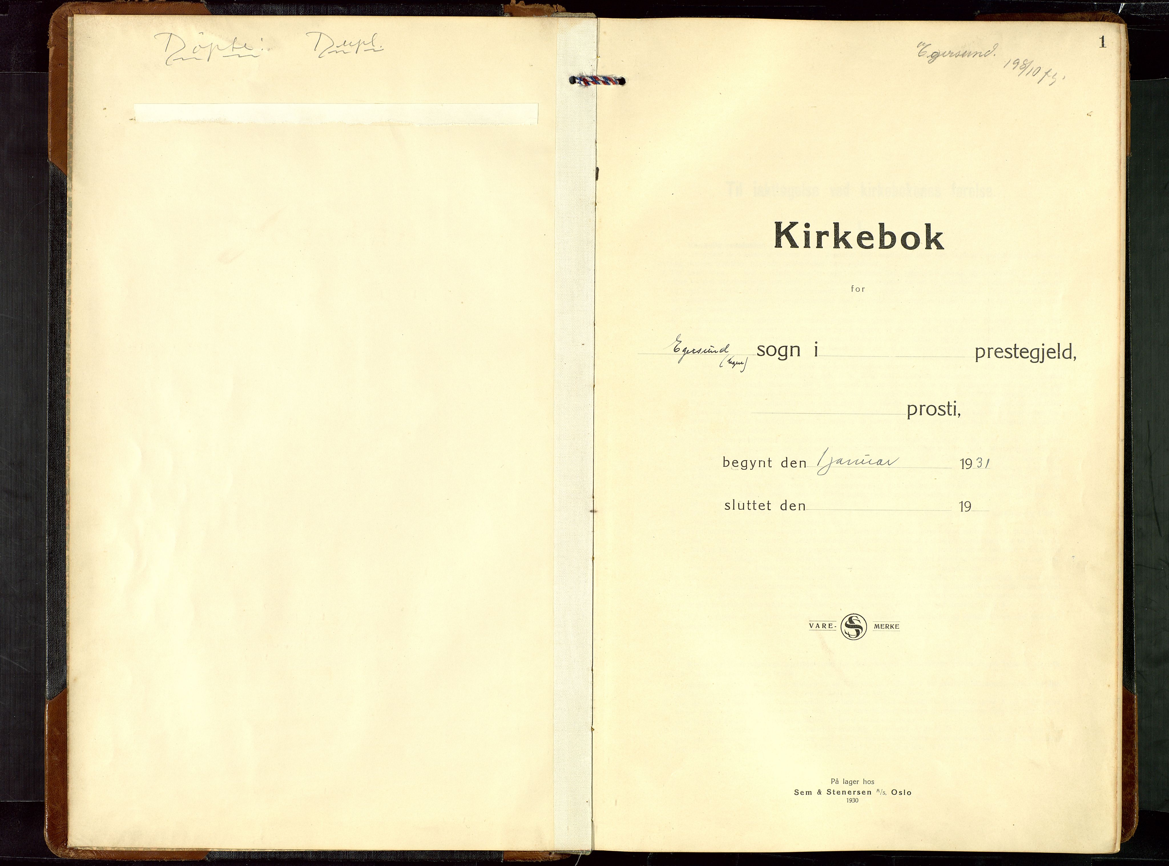 Eigersund sokneprestkontor, SAST/A-101807/S09/L0014: Parish register (copy) no. B 14, 1931-1949, p. 1