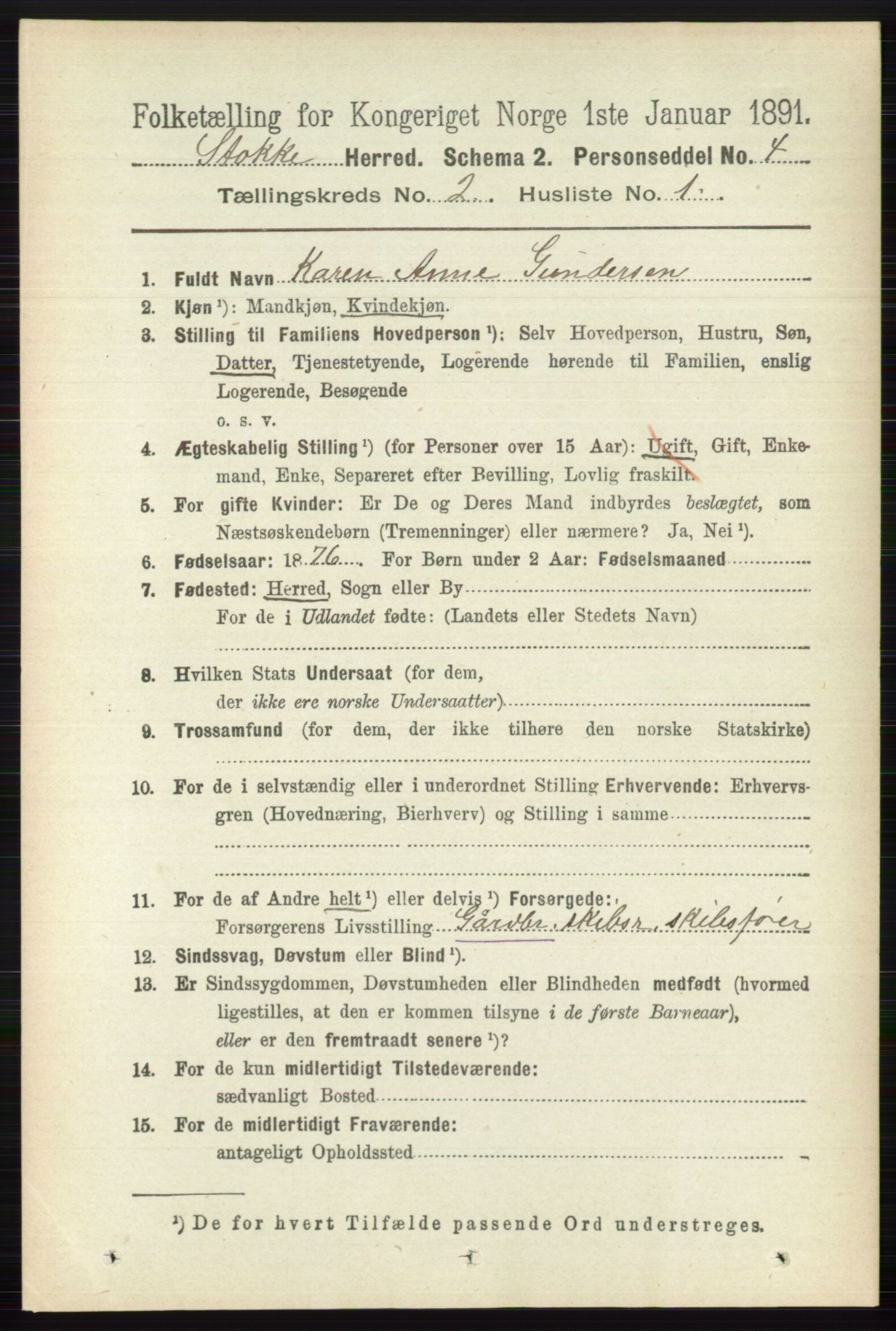 RA, 1891 census for 0720 Stokke, 1891, p. 949