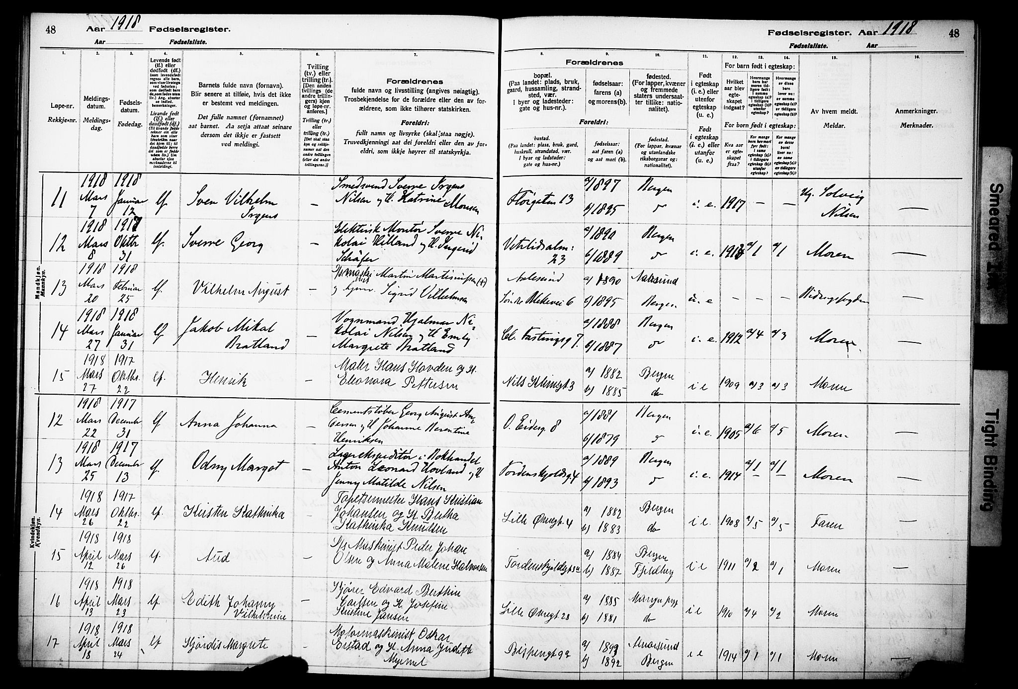 Korskirken sokneprestembete, SAB/A-76101/I/Id/L00A1: Birth register no. A 1, 1916-1929, p. 48