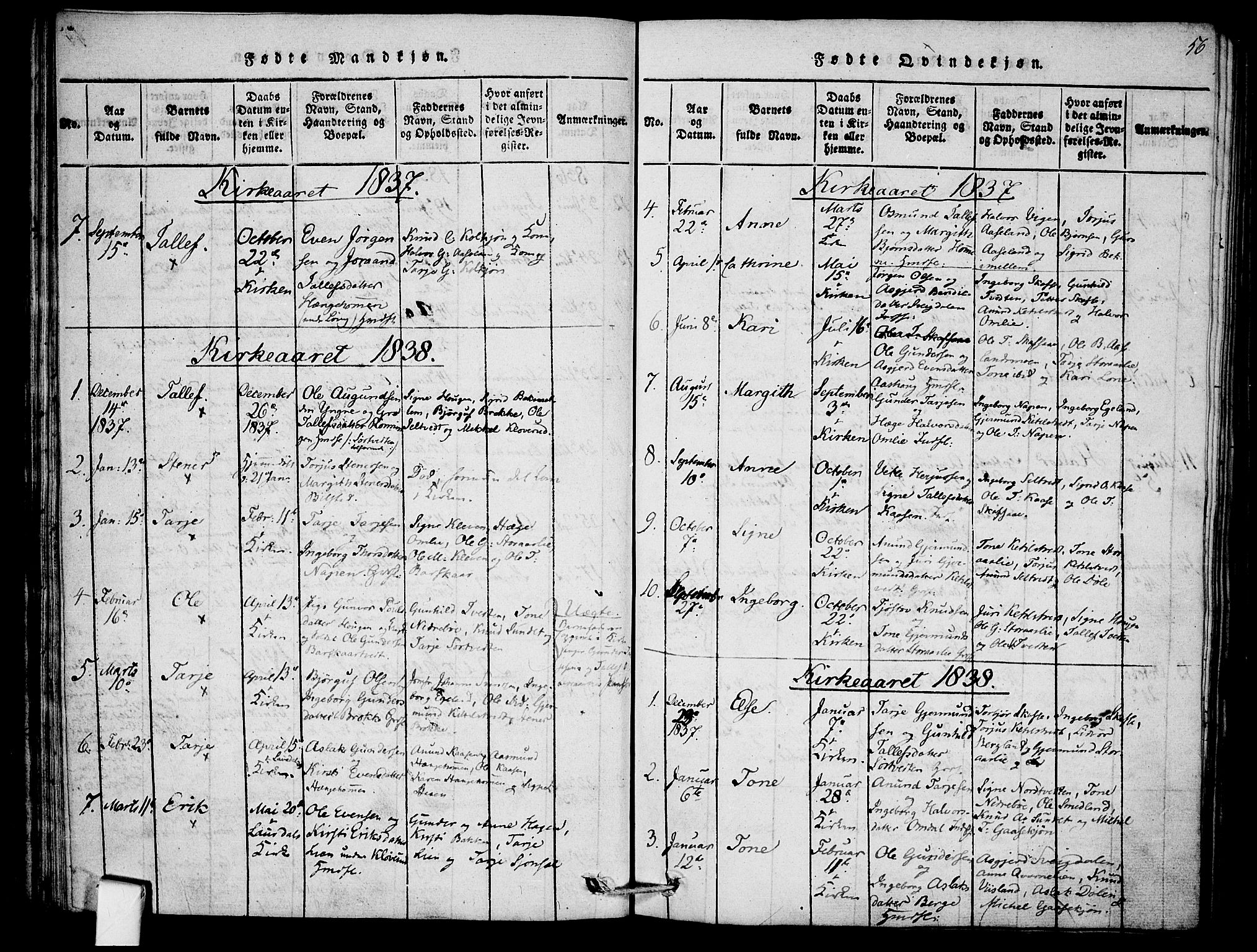 Mo kirkebøker, SAKO/A-286/F/Fb/L0001: Parish register (official) no. II 1, 1814-1844, p. 56