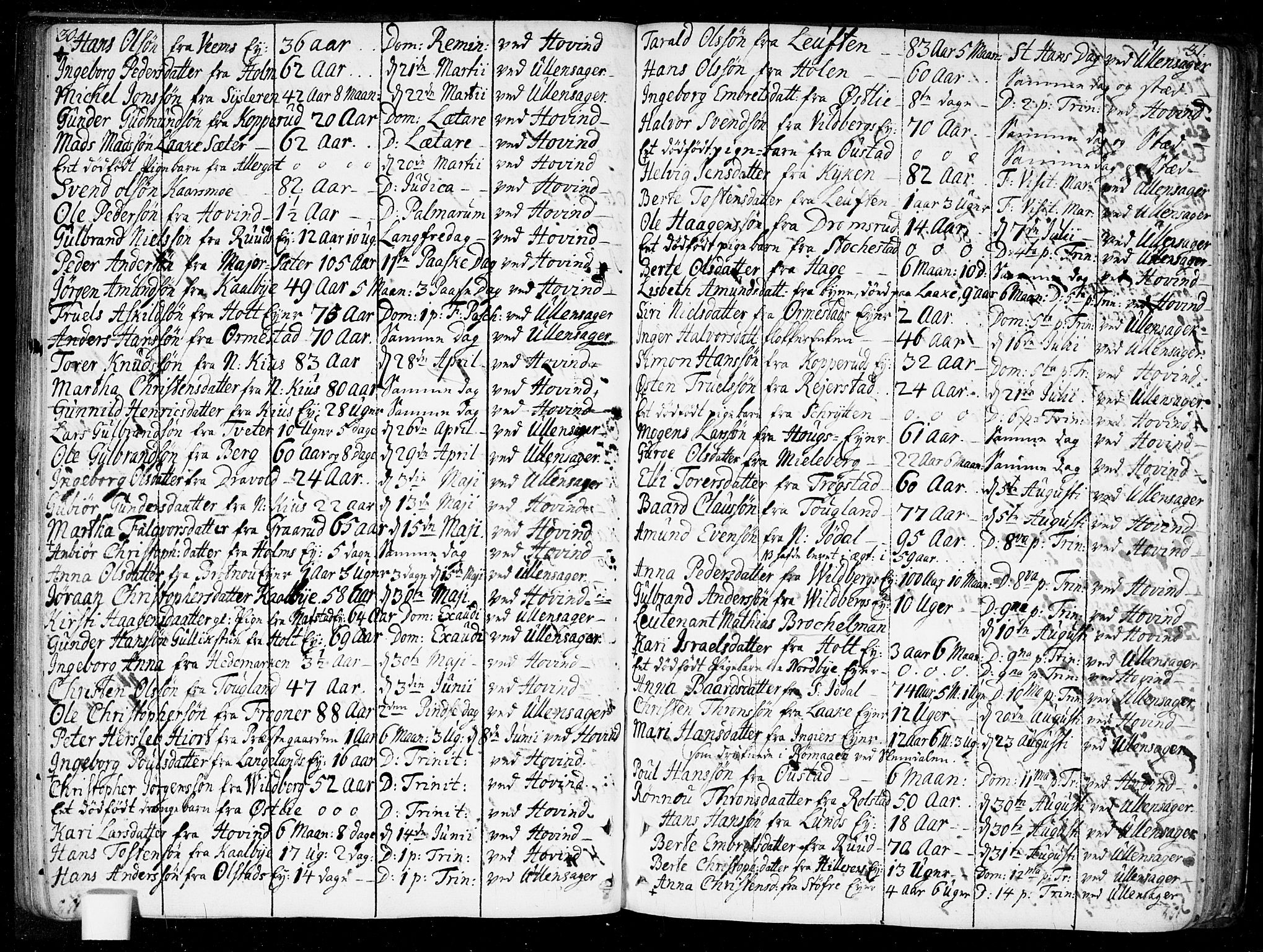 Ullensaker prestekontor Kirkebøker, SAO/A-10236a/F/Fa/L0010: Parish register (official) no. I 10, 1733-1776, p. 30-31
