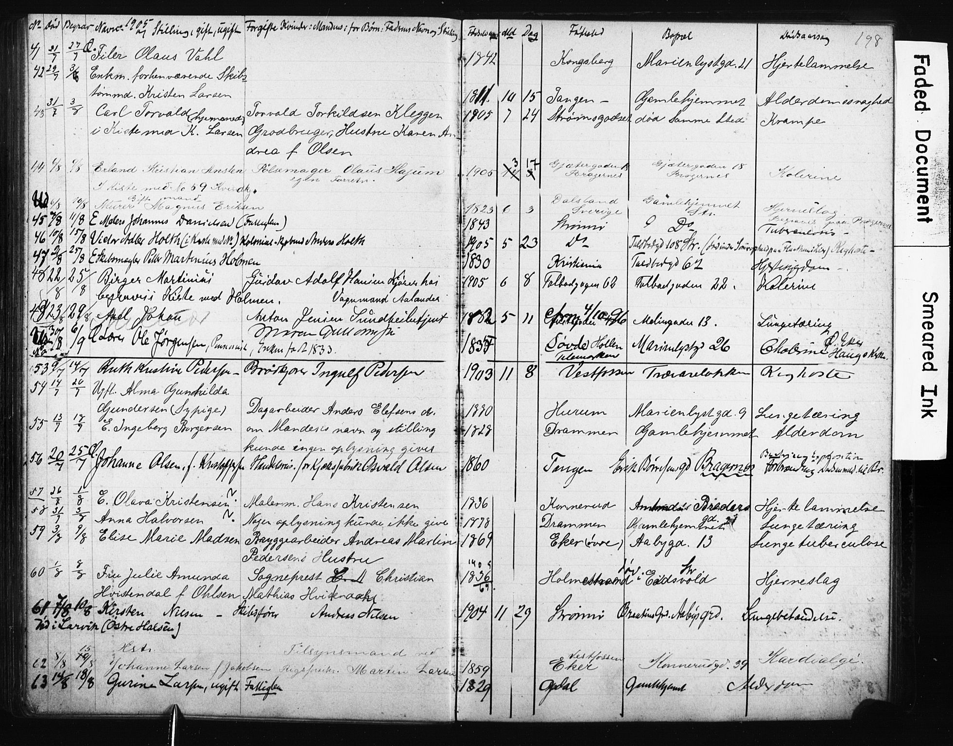 Strømsø kirkebøker, SAKO/A-246/Y/Ya/L0006: Parish register draft no. I 6, 1903-1915, p. 198