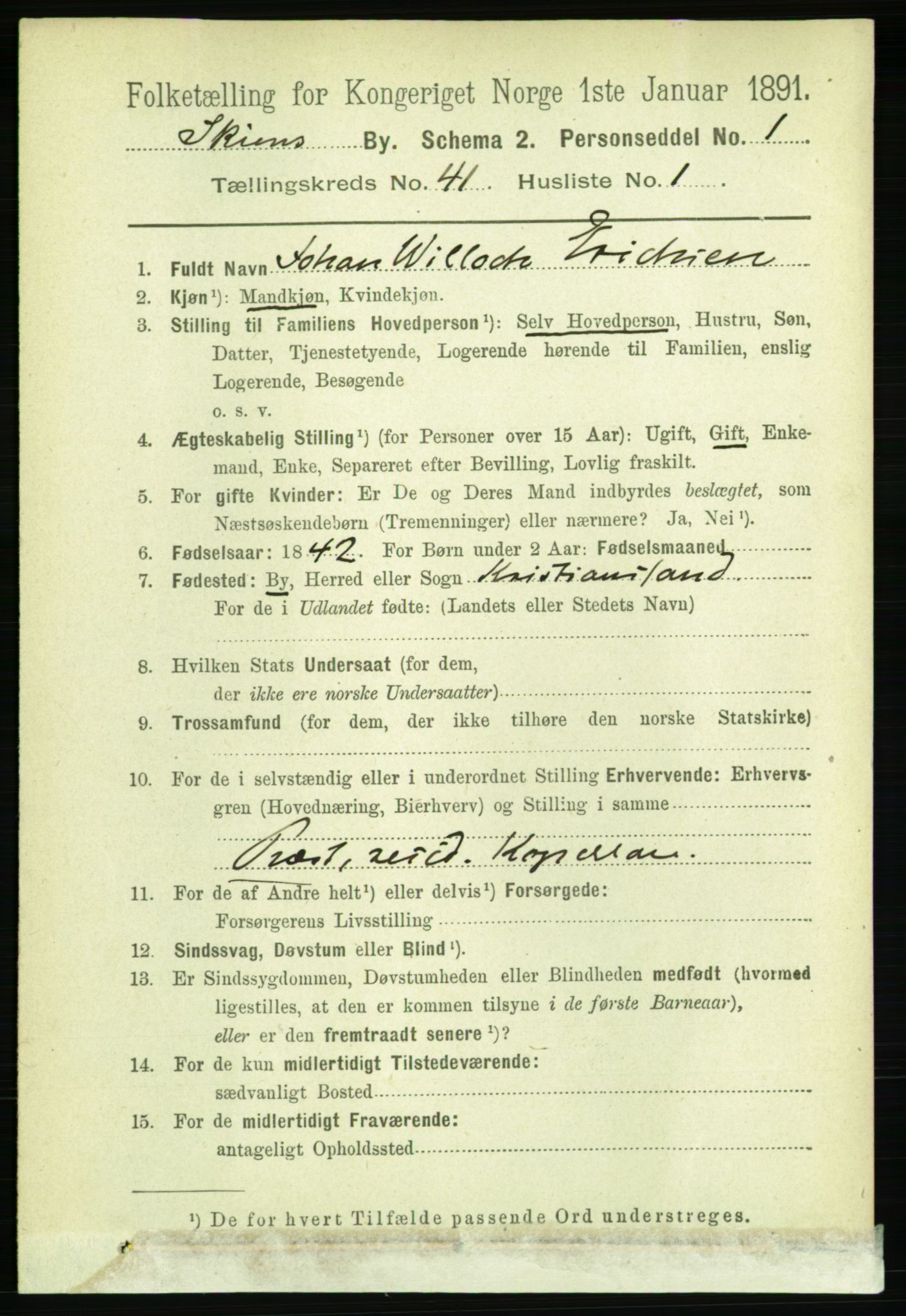 RA, 1891 census for 0806 Skien, 1891, p. 8441