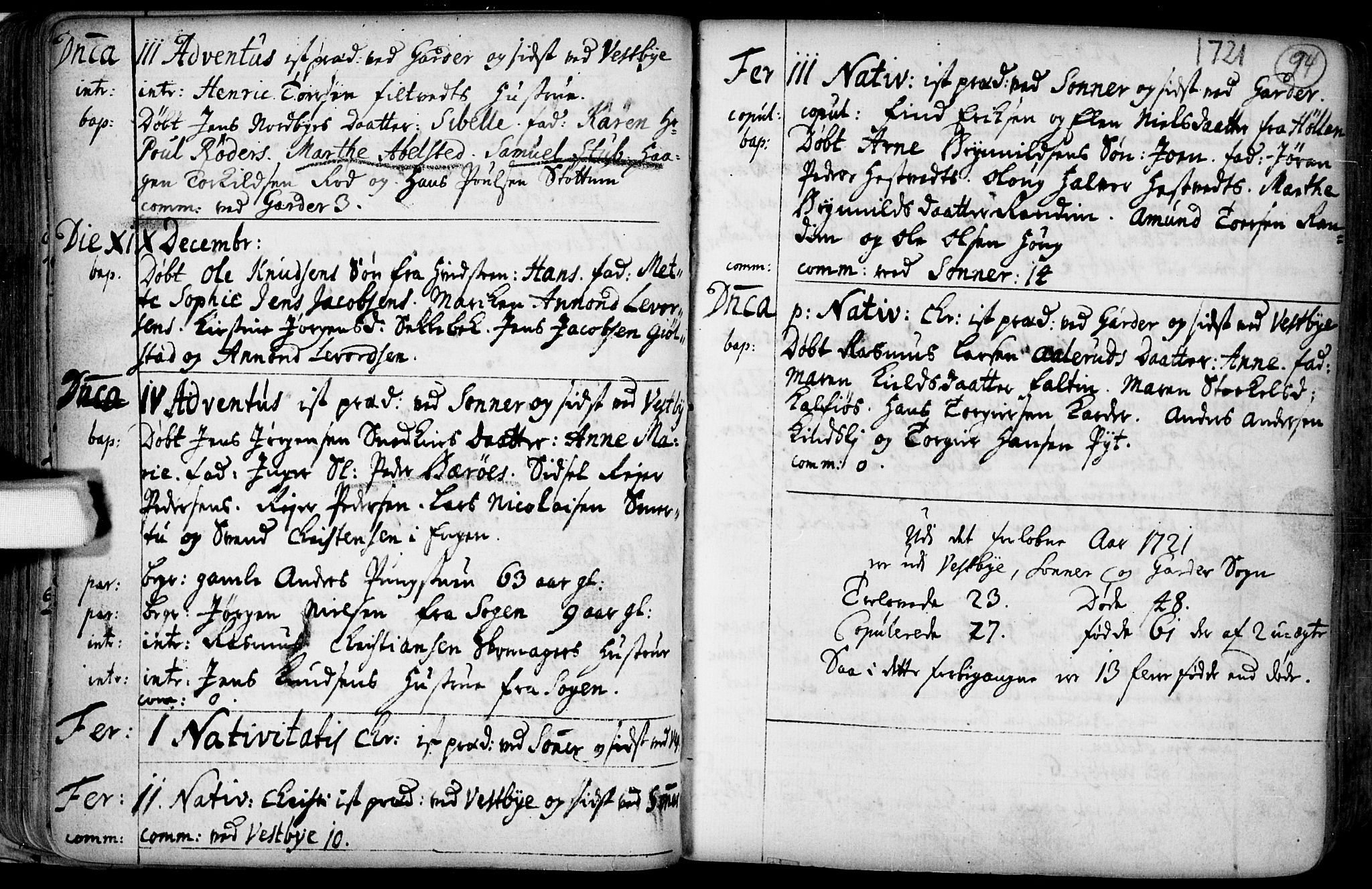 Vestby prestekontor Kirkebøker, SAO/A-10893/F/Fa/L0001.b: Parish register (official) no. I 1B, 1714-1759, p. 94